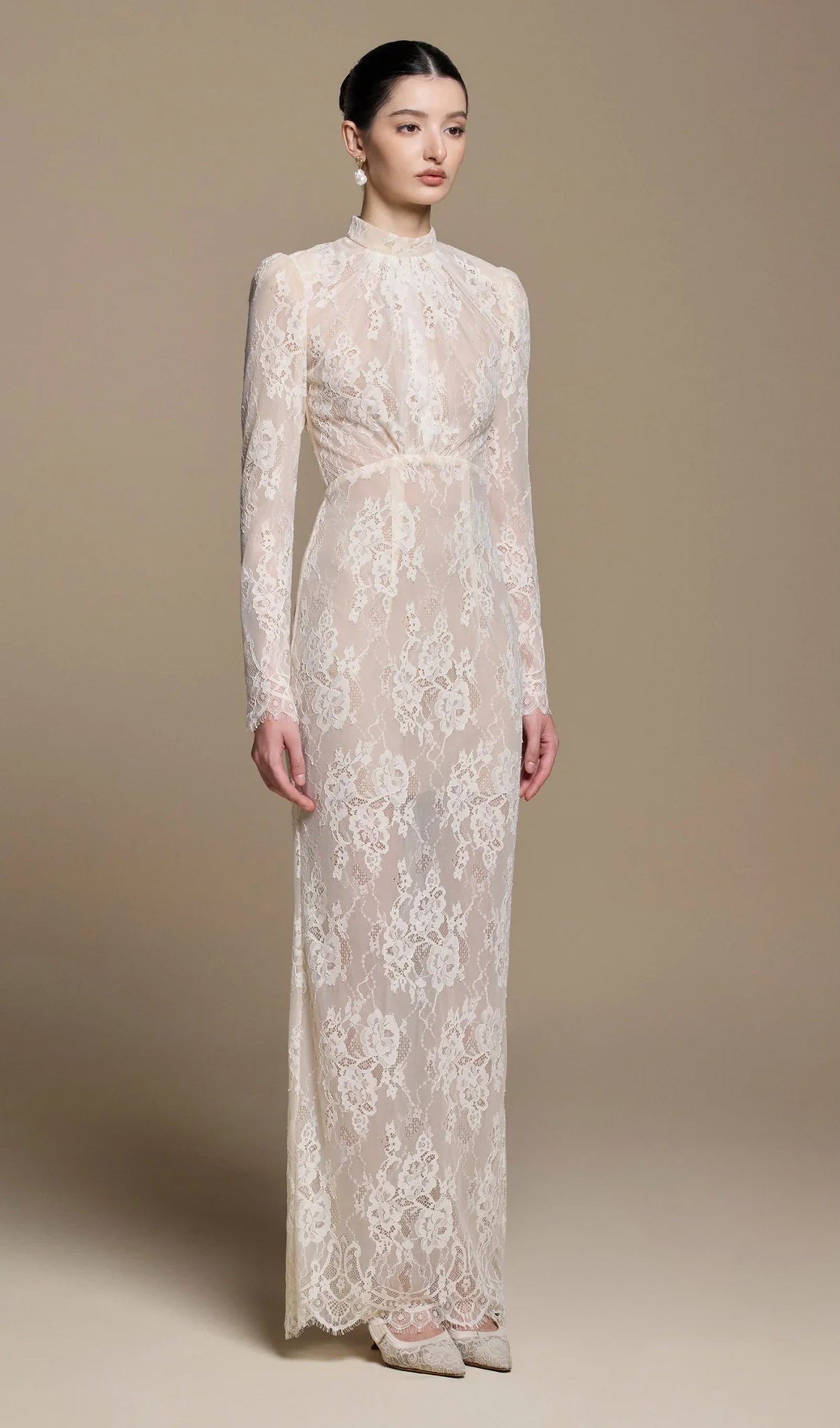 Sheer Long Sleeve Lace Maxi Dress