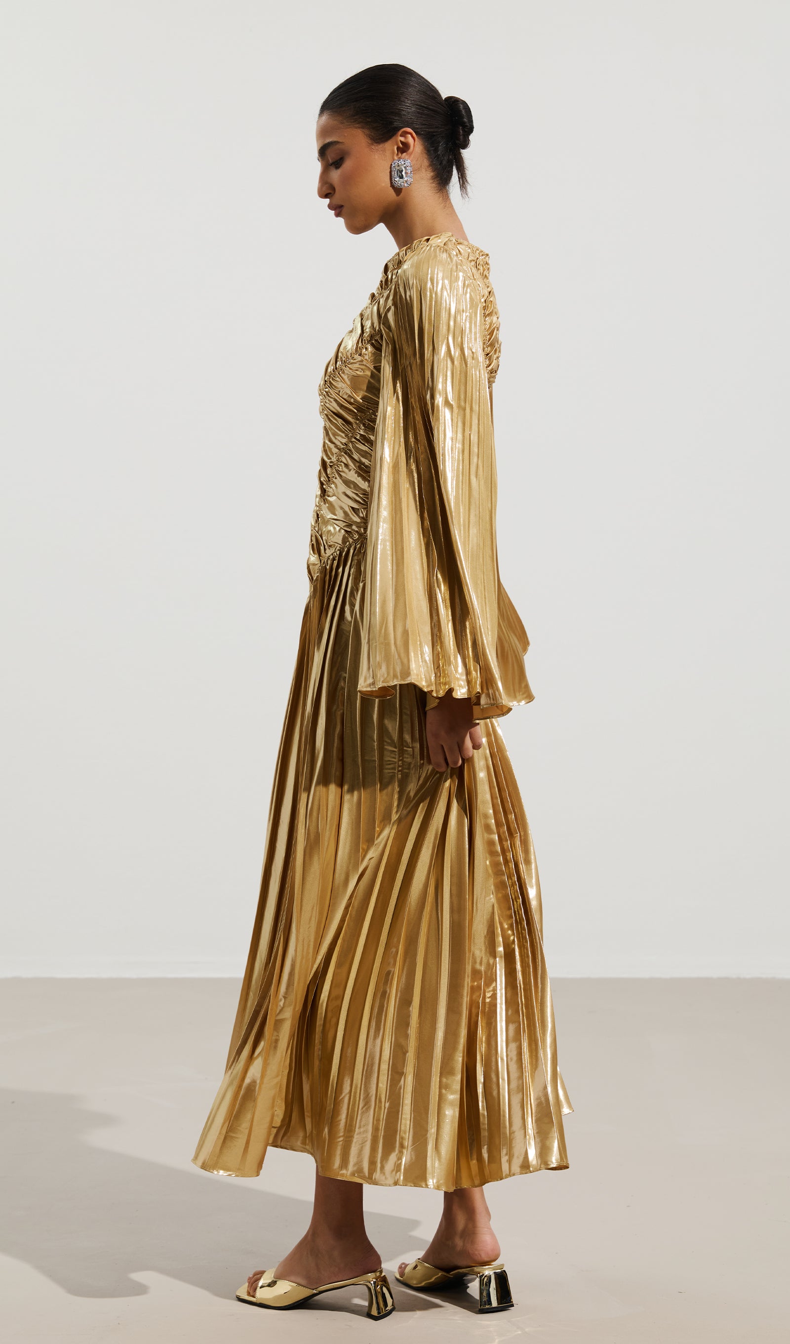 Midikleid in A-Linie mit Blumenmuster und Laternenärmeln