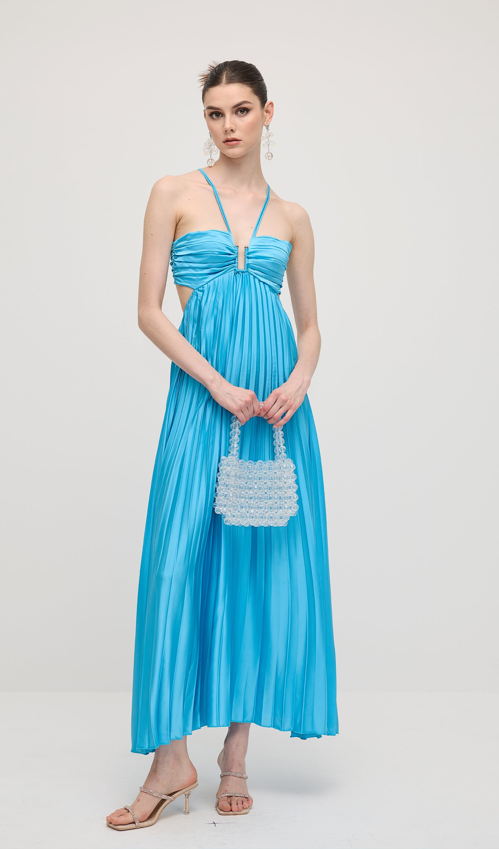 Midikleid in A-Linie mit Blumenmuster und Laternenärmeln