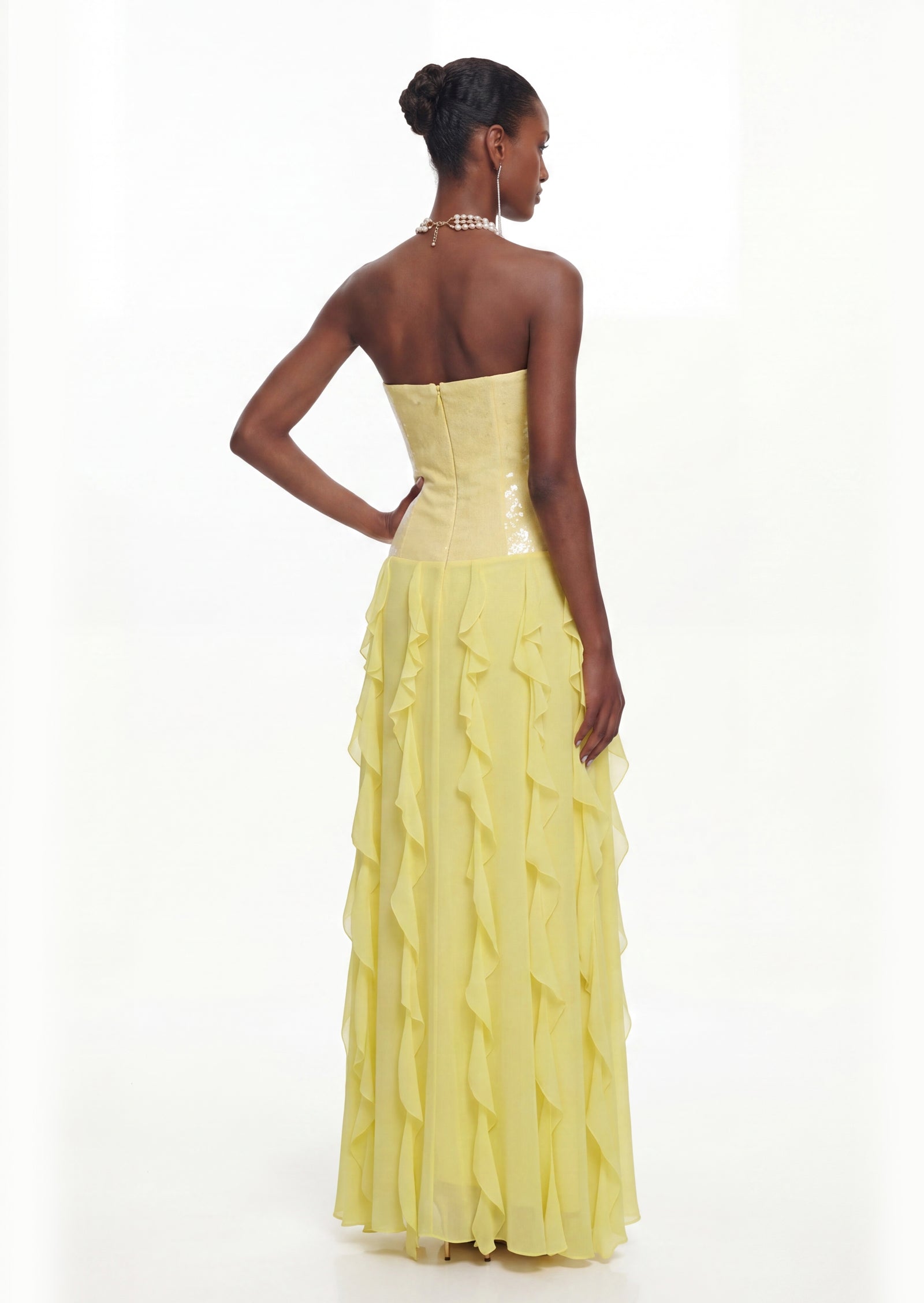 Diletta Sequined Ruffled Maxi Dress In Yellow