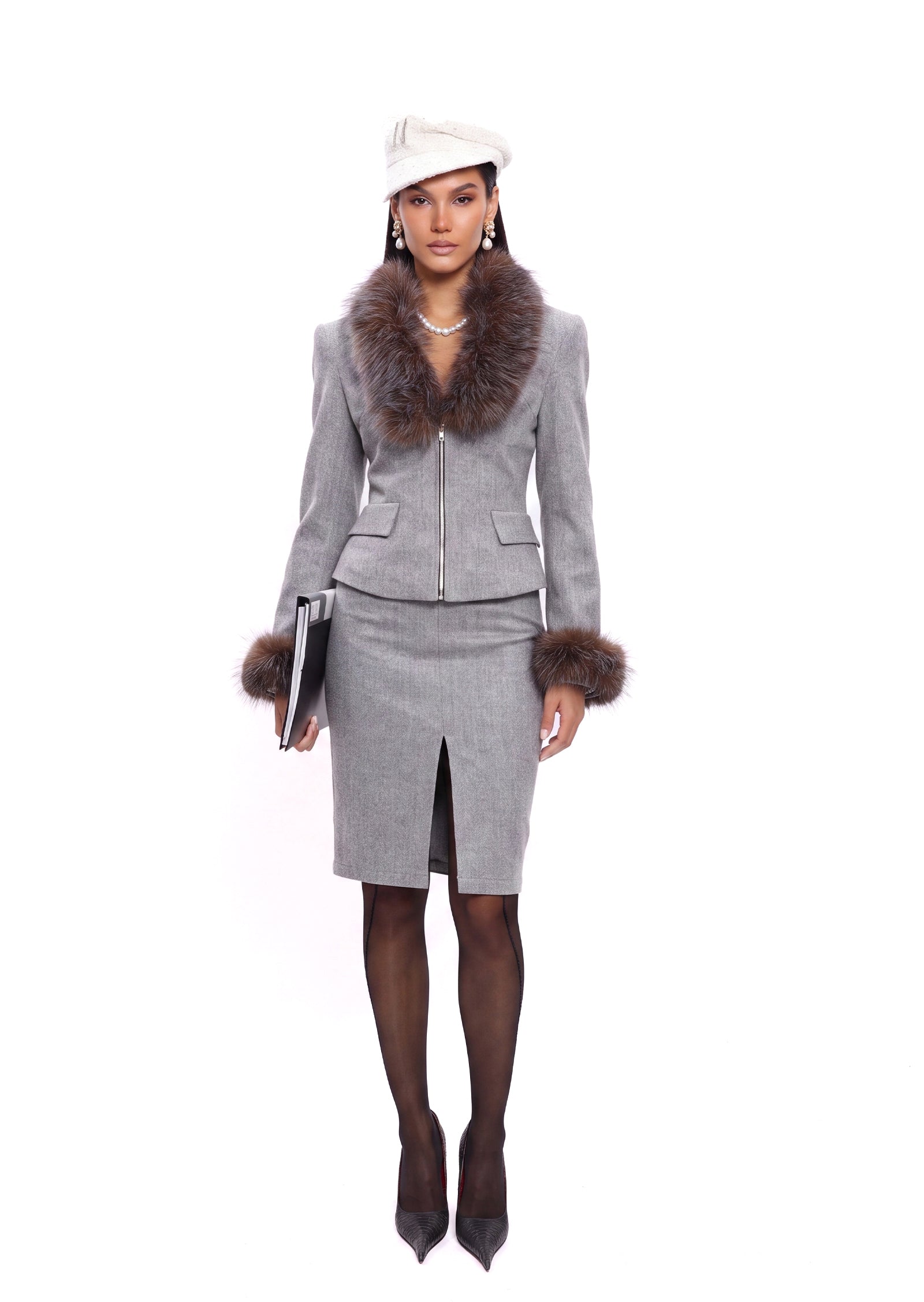 Sabelle V Neck Suit Skirt Set