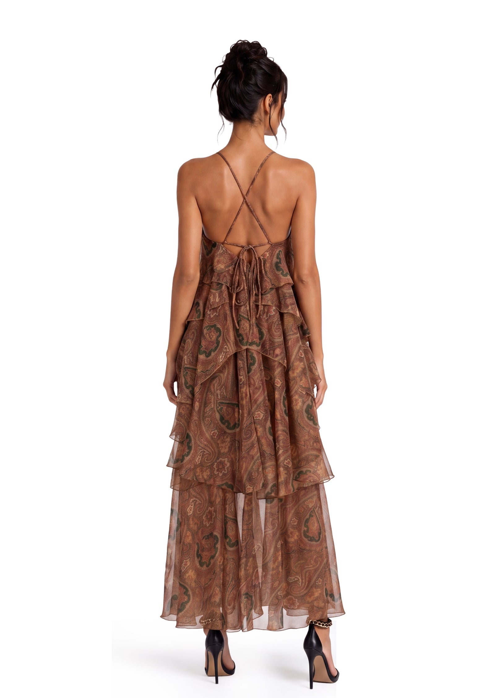 Midikleid in A-Linie mit Blumenmuster und Laternenärmeln