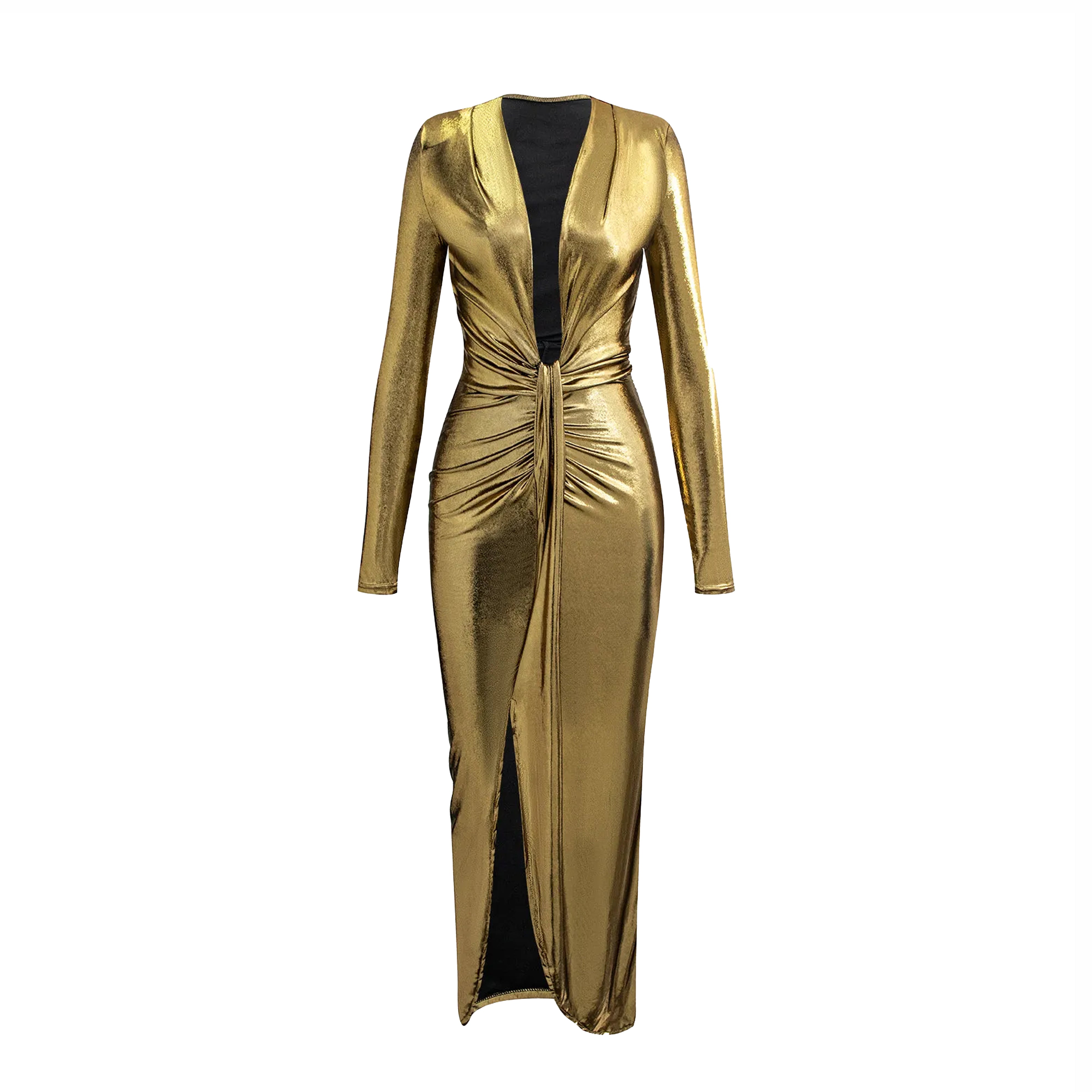 Noor Elegance Ruched Slit Wrap Maxi Dress