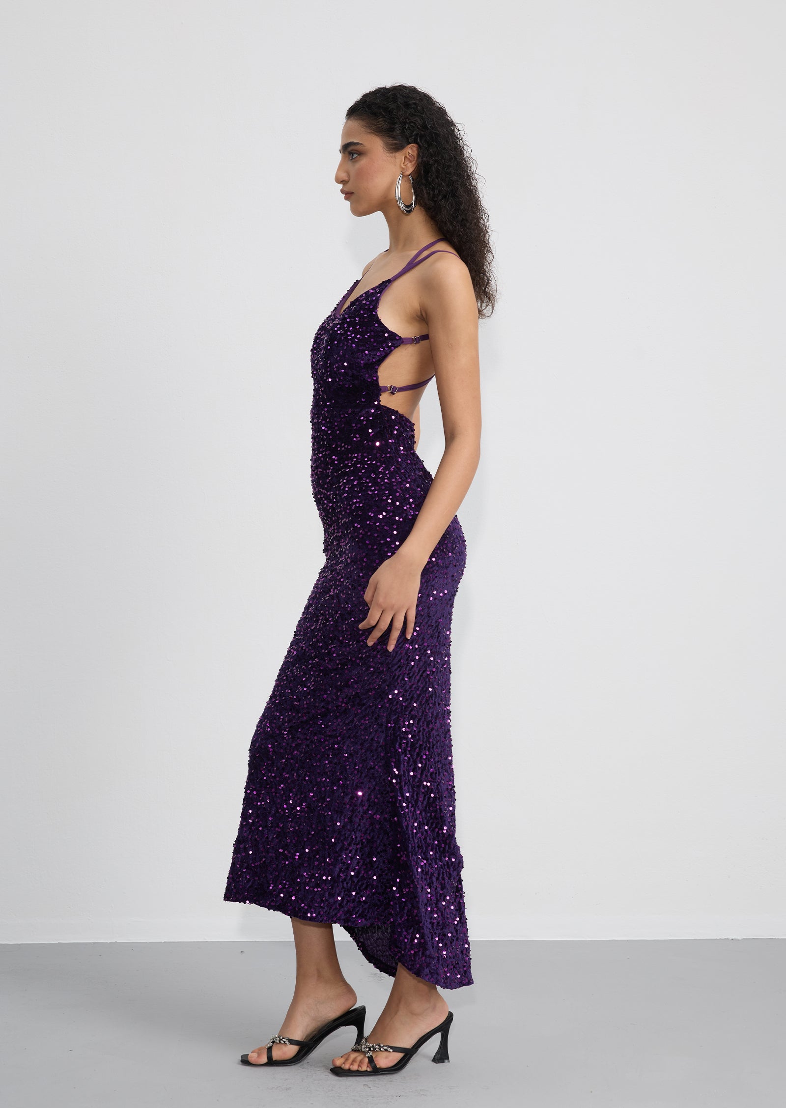 Sleeveless Sequin Open Back Maxi Dress