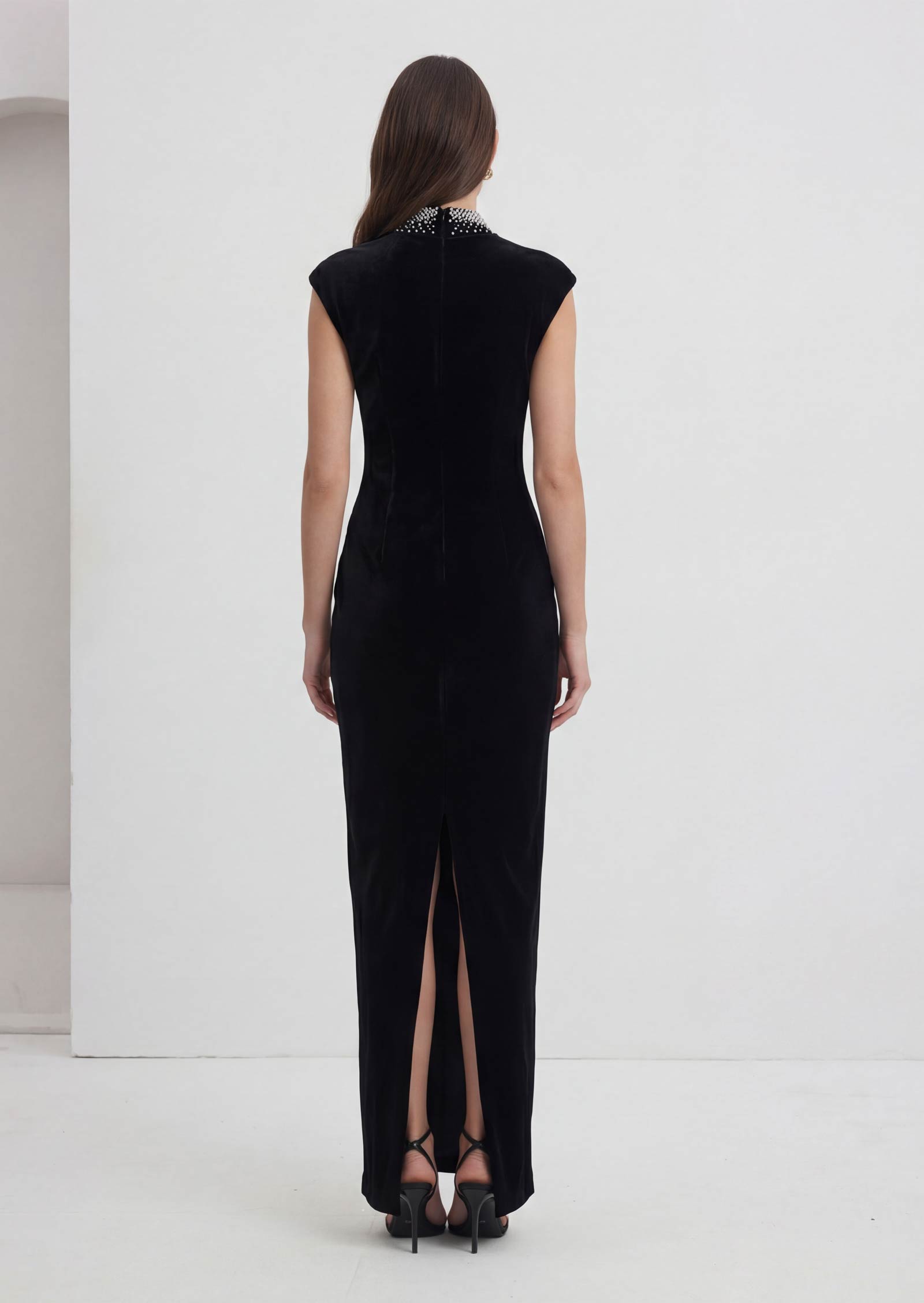 Lenora Deep V Neck With Beaded Trimmed  Gown