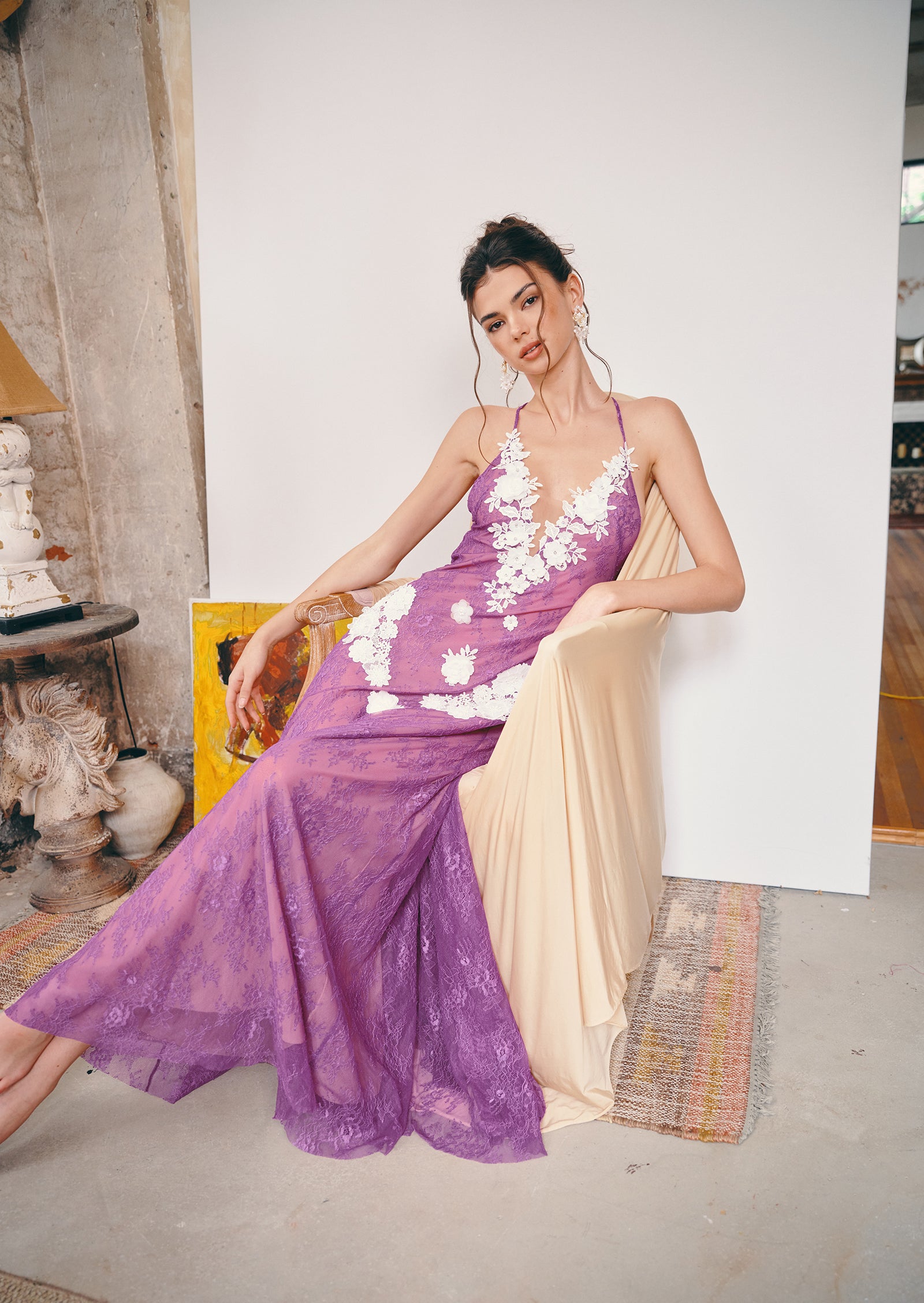 Midikleid in A-Linie mit Blumenmuster und Laternenärmeln
