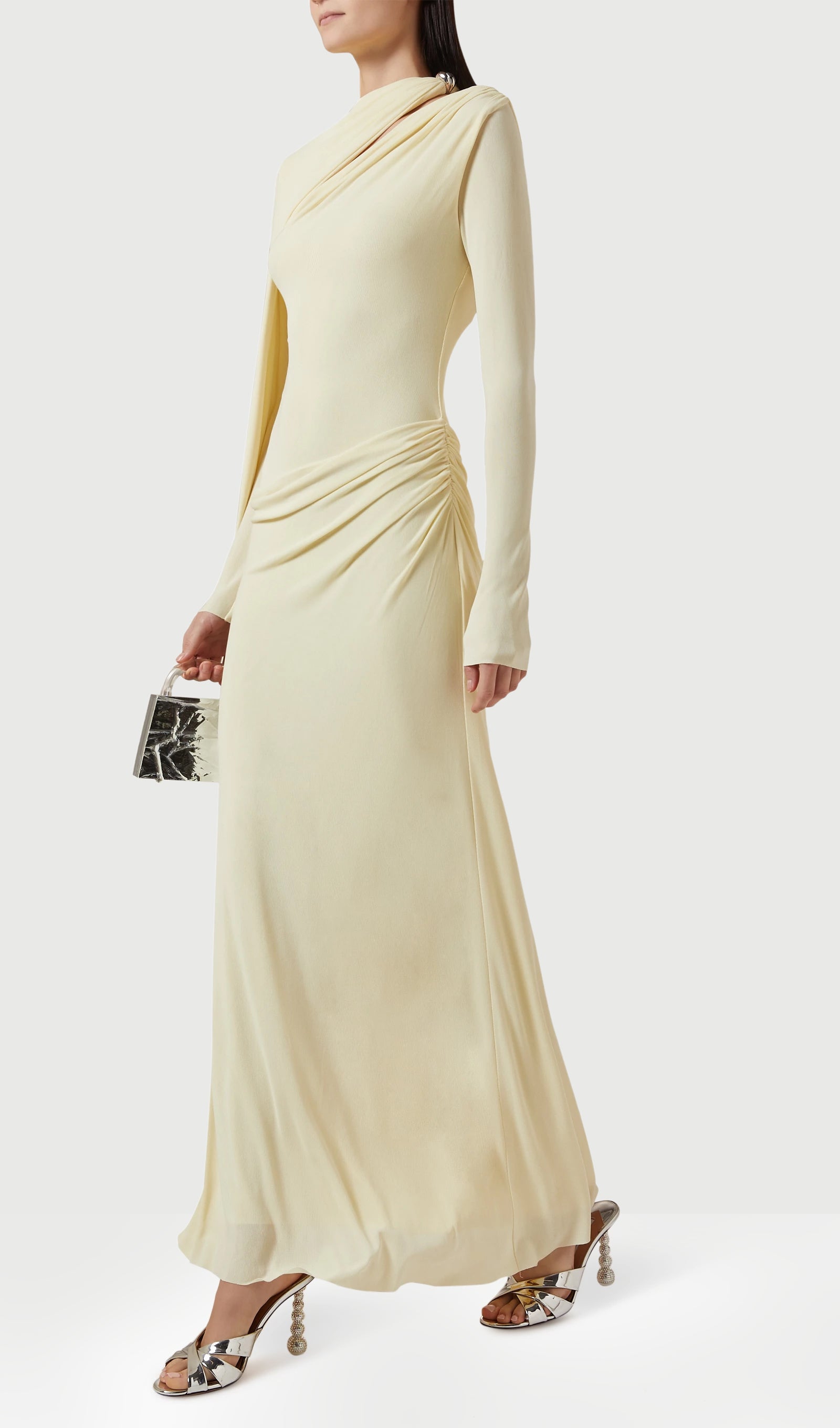 Jersey Cape-sleeve Maxi Dress In Yellow