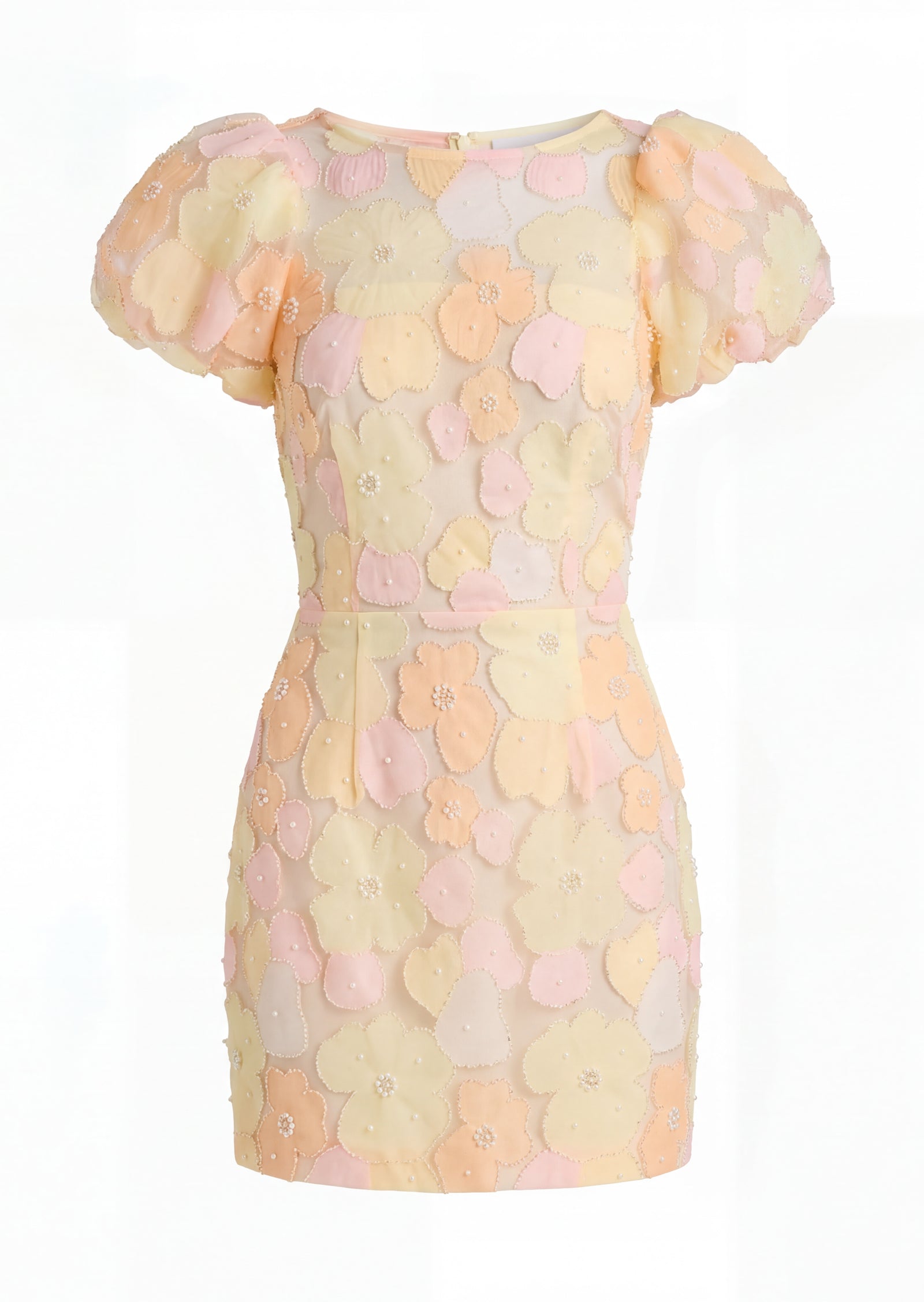 Zaria Floral Puff Sleeve Mini Dress In Yellow