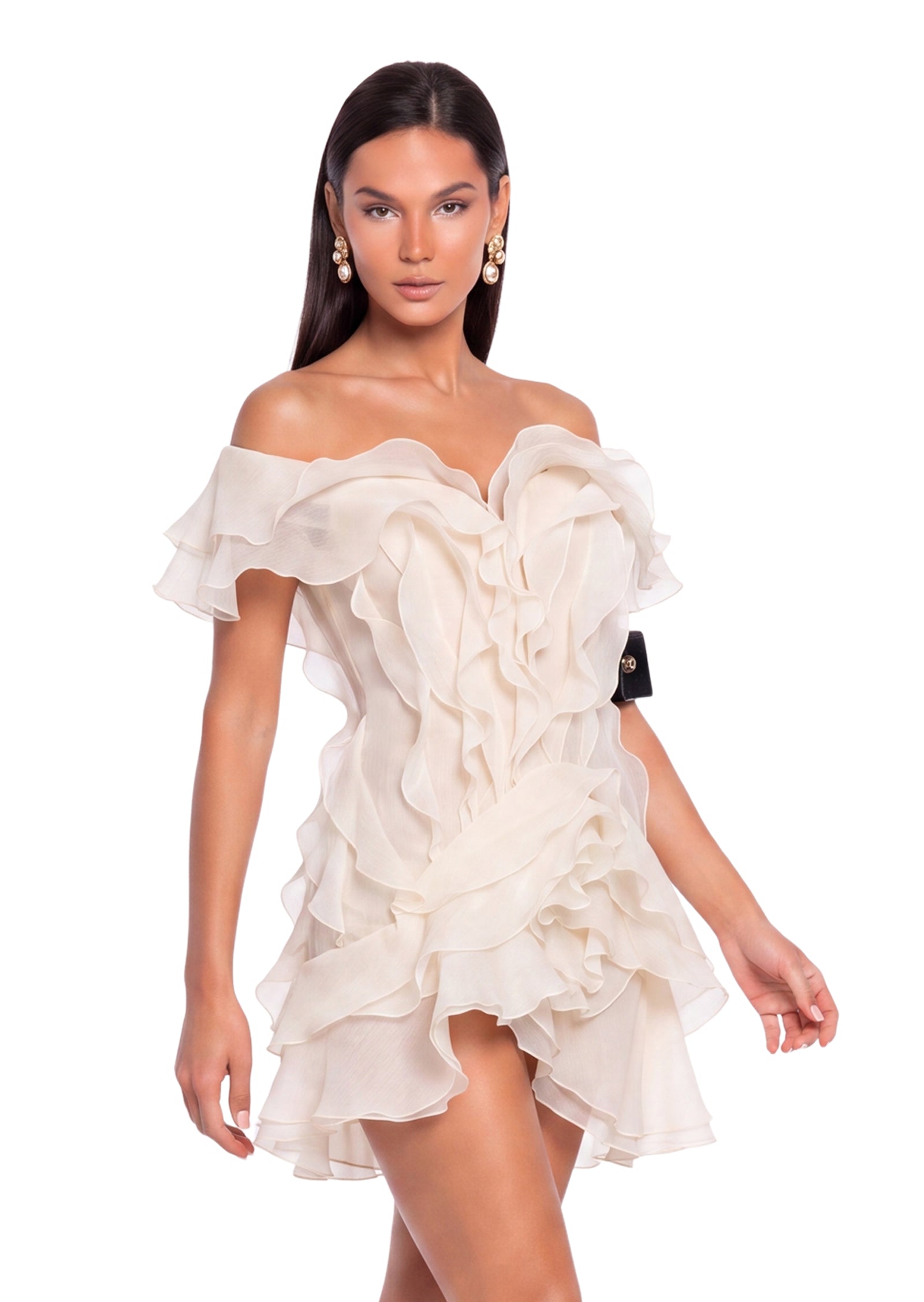 Layered Ruffled Mini Dress In Apricot
