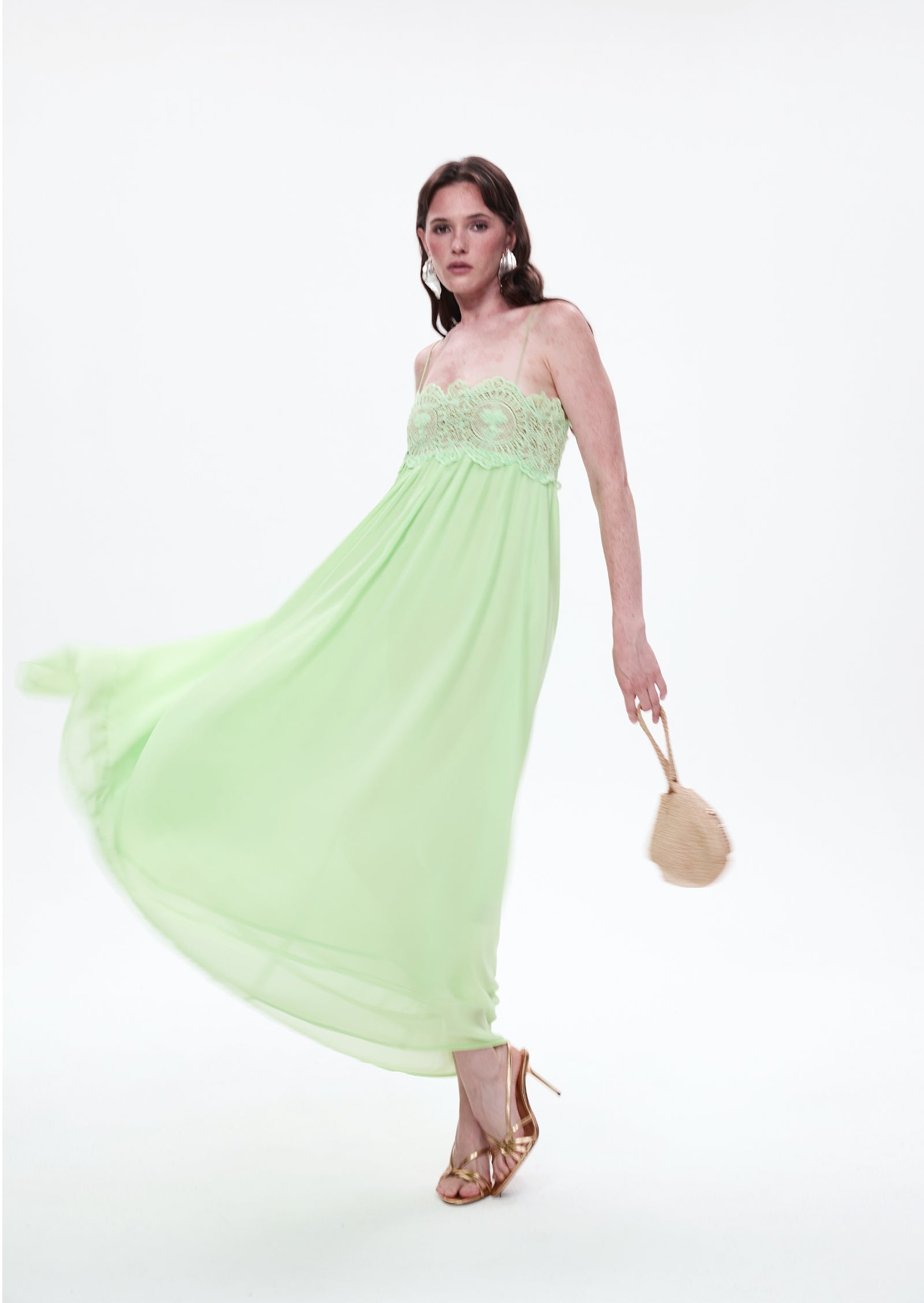 Midikleid in A-Linie mit Blumenmuster und Laternenärmeln