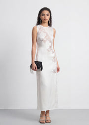 Quilla Lace Satin Midi Dress In White