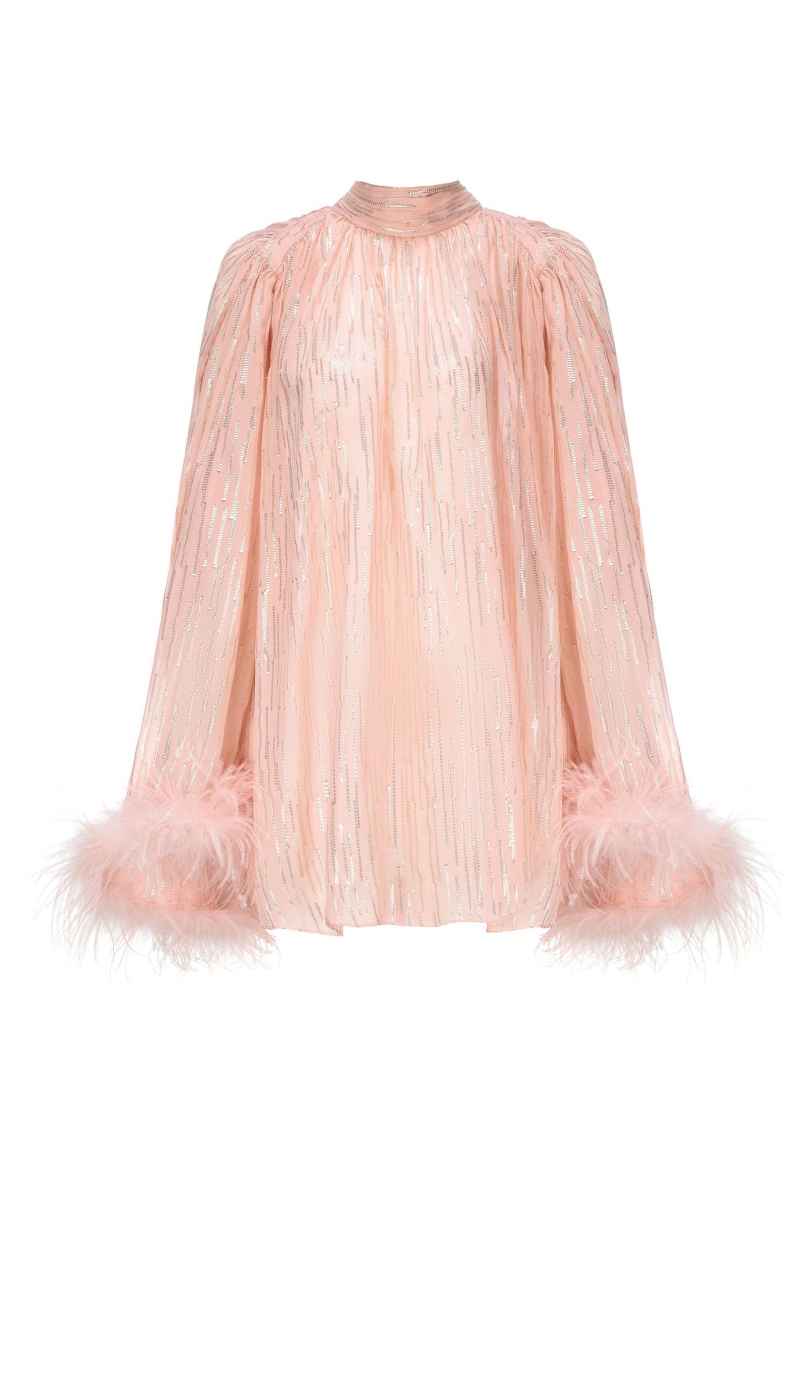 Feather Top & Leather Mini Skirt In Pink