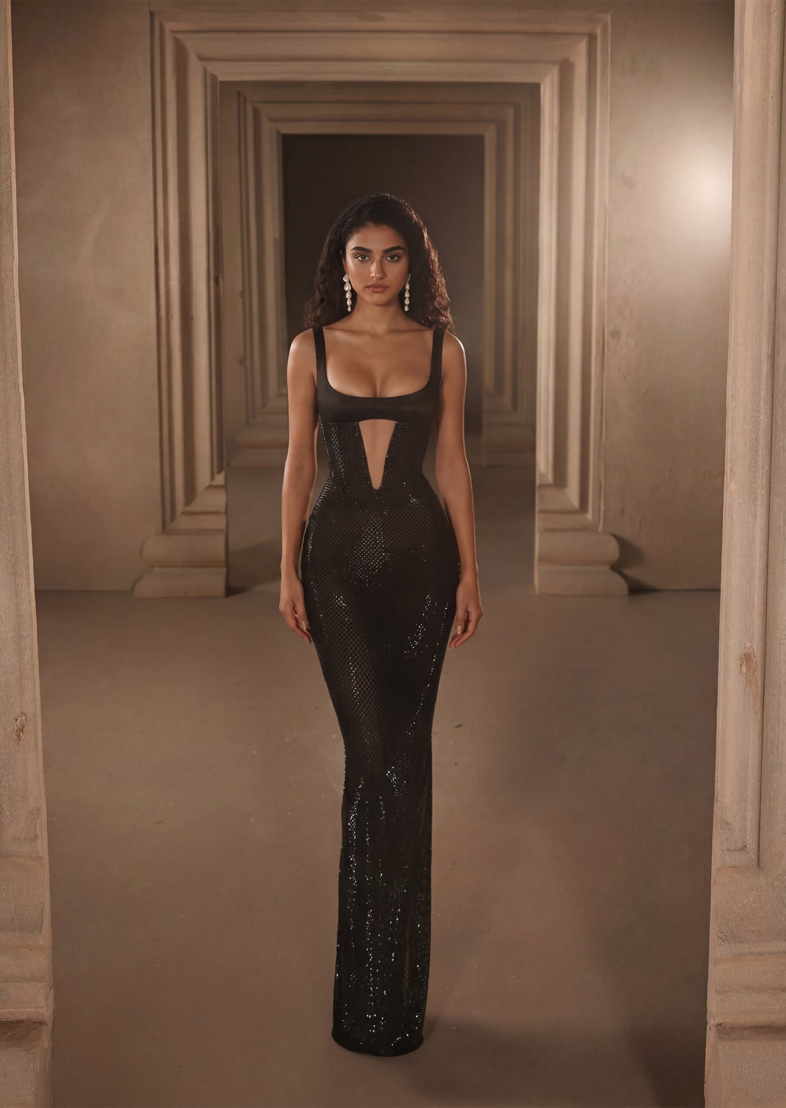 Abbey Sequined Maxi Dress In Black