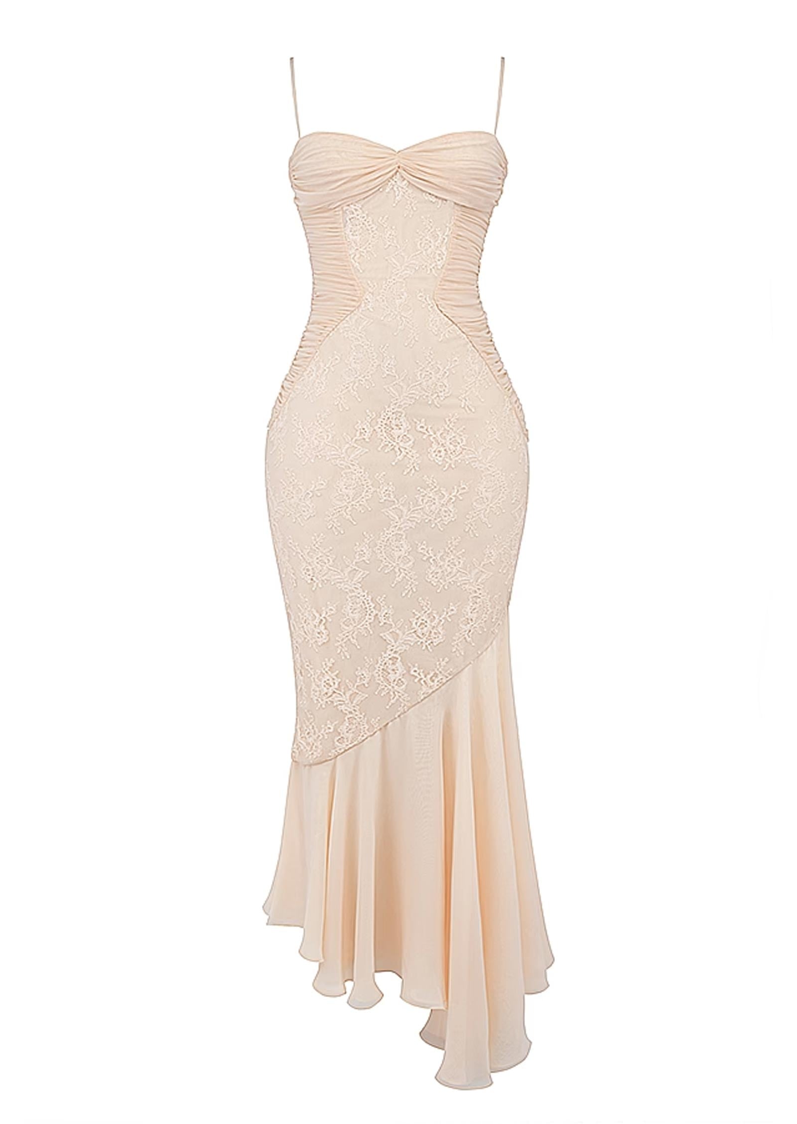 Vanilla Chiffon & Lace Maxi Dress