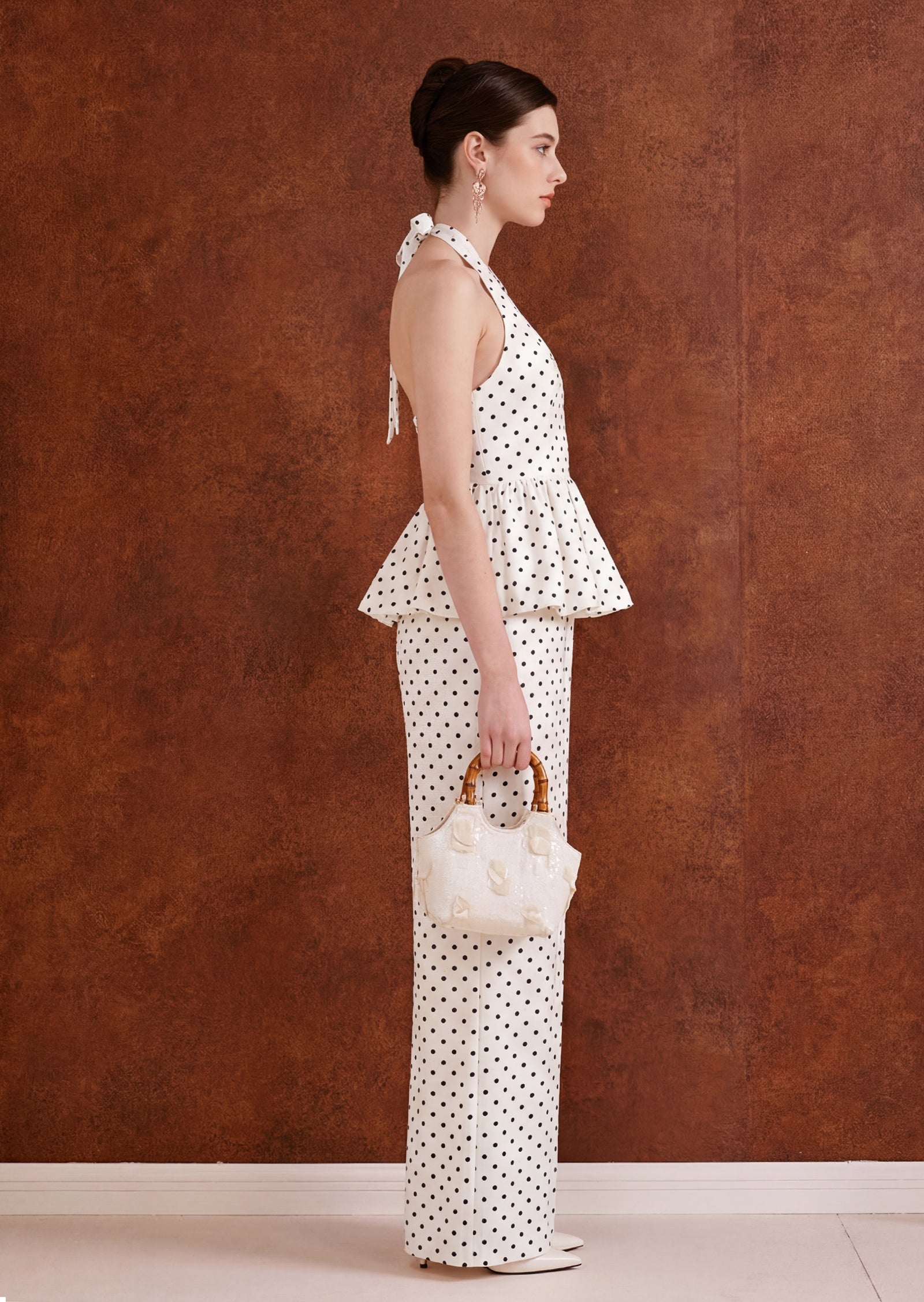 Polka Dot Peplum Top & Wide Legs Set