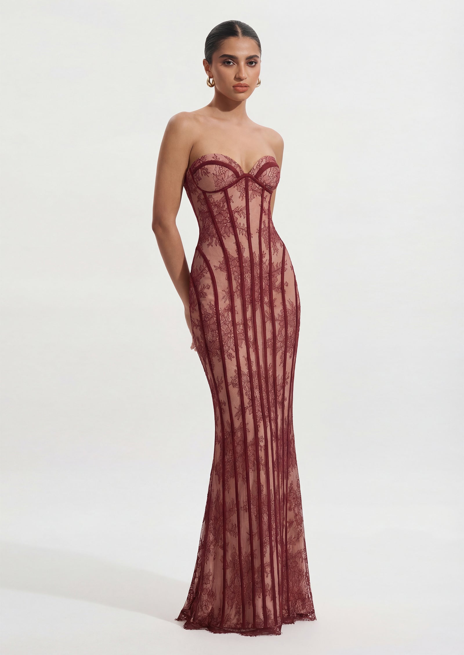 Sian Maxi Dress In Burgundy Floral Lace