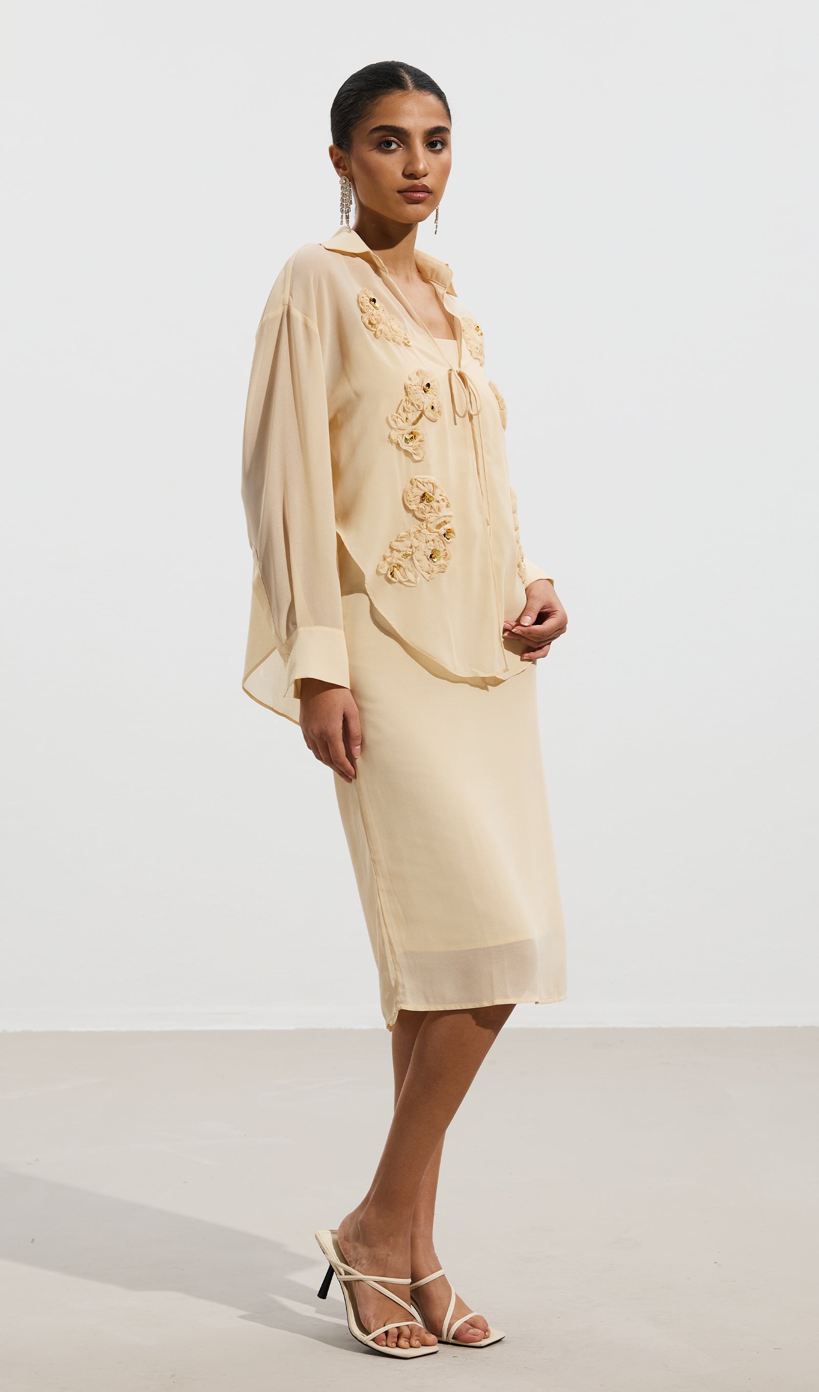 Midikleid in A-Linie mit Blumenmuster und Laternenärmeln