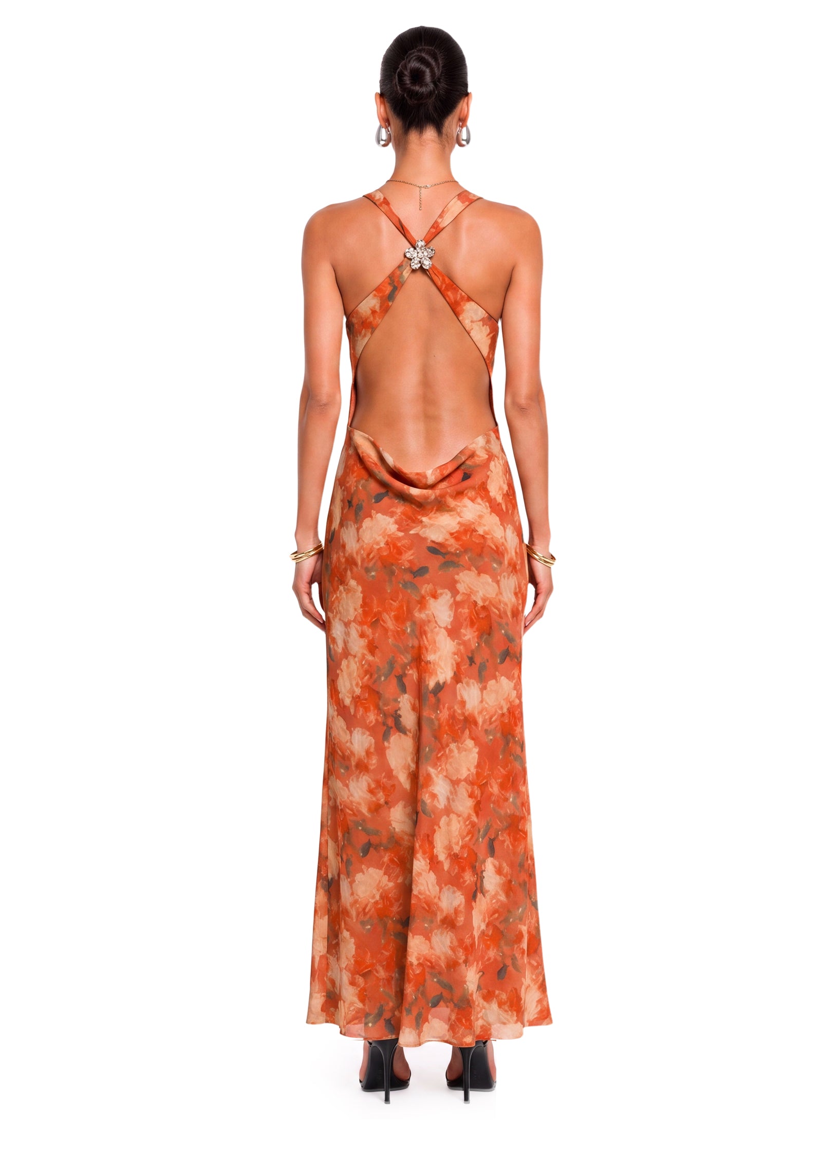 Yagil Open Back Printed Maxi Dress In Red