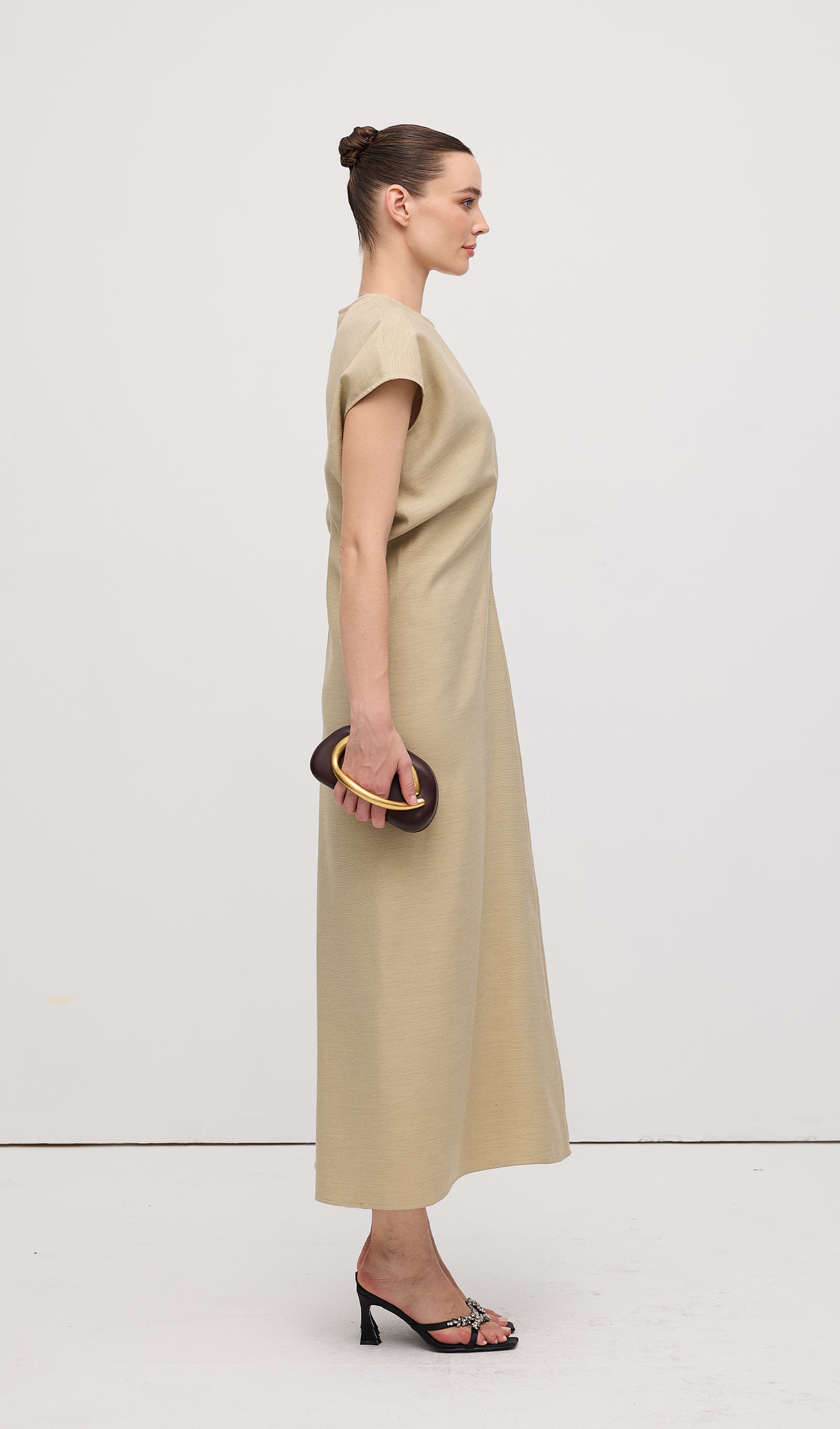 Slouch Waist  Midi Dress-Green