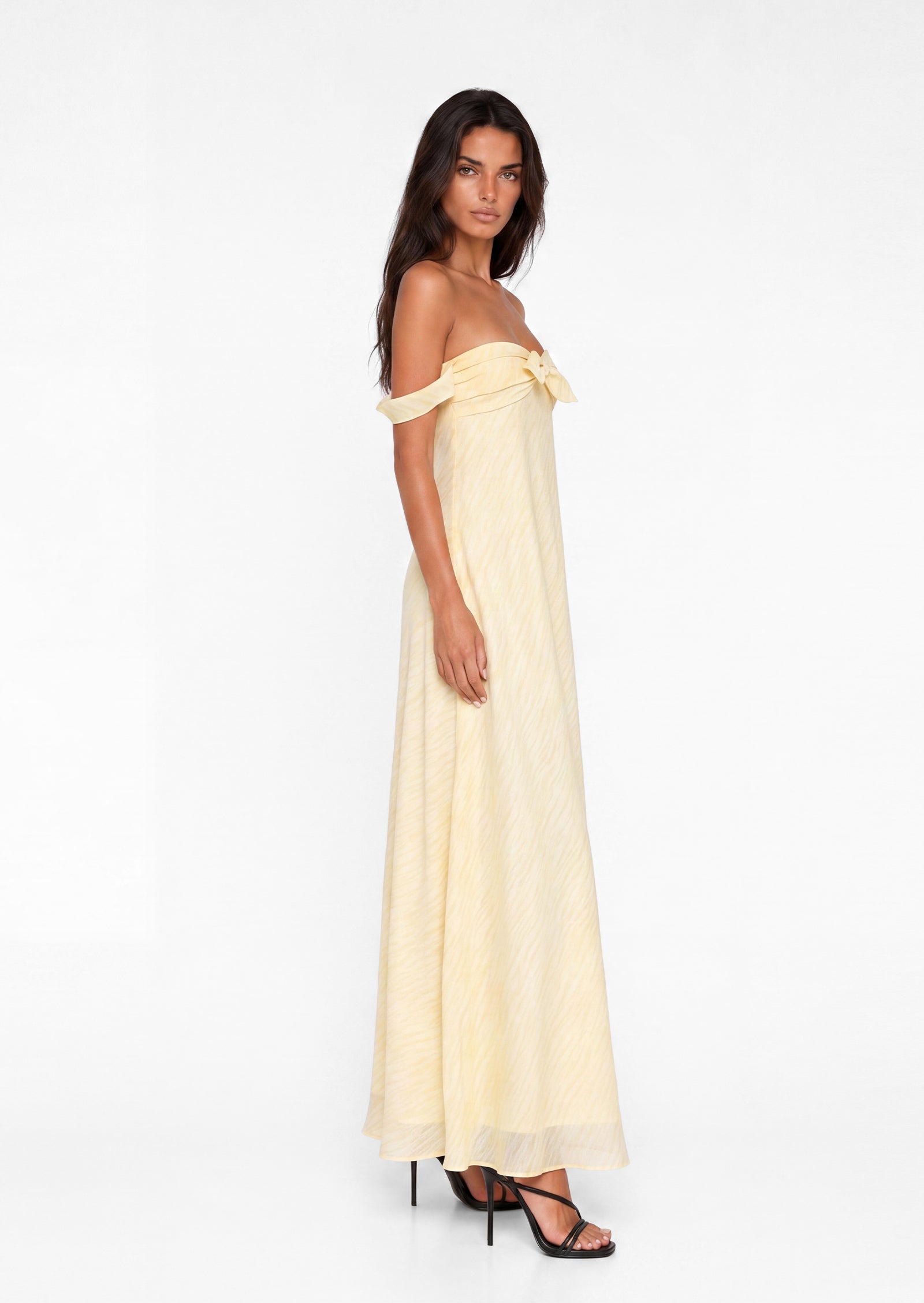 Abene Off Shoulder Chiffon Sheath Maxi Dress