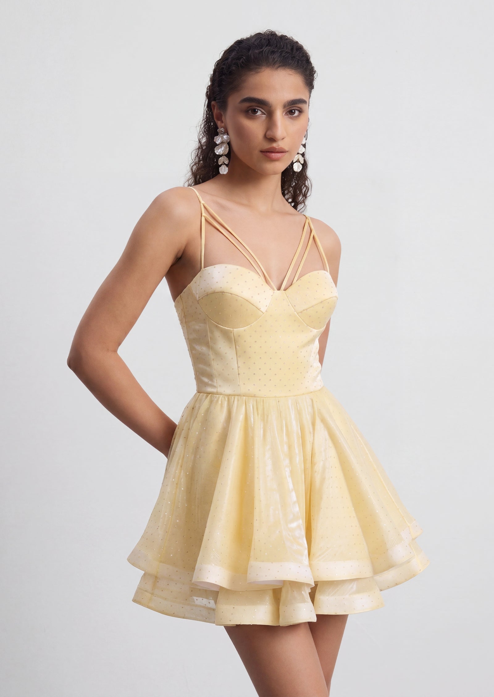 Joelle Mini Dress With Rhinestones In Yellow