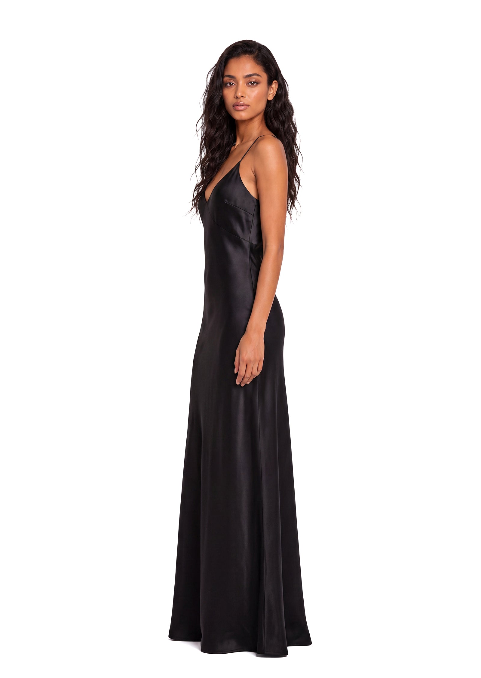 Taban Satin Backless Maxi Dress In Black