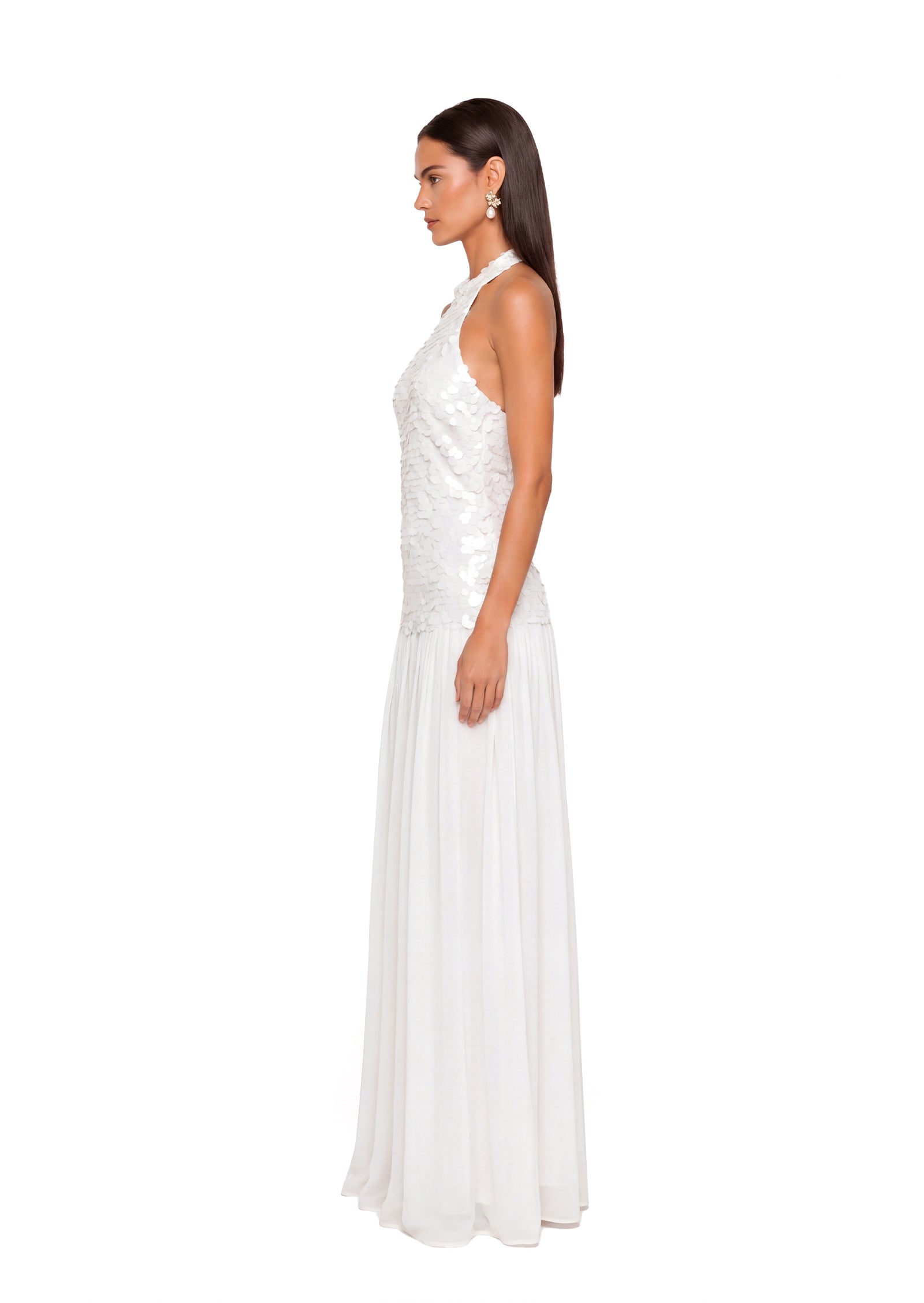 Kacela Sleeveless Sequined Maxi Dress in White