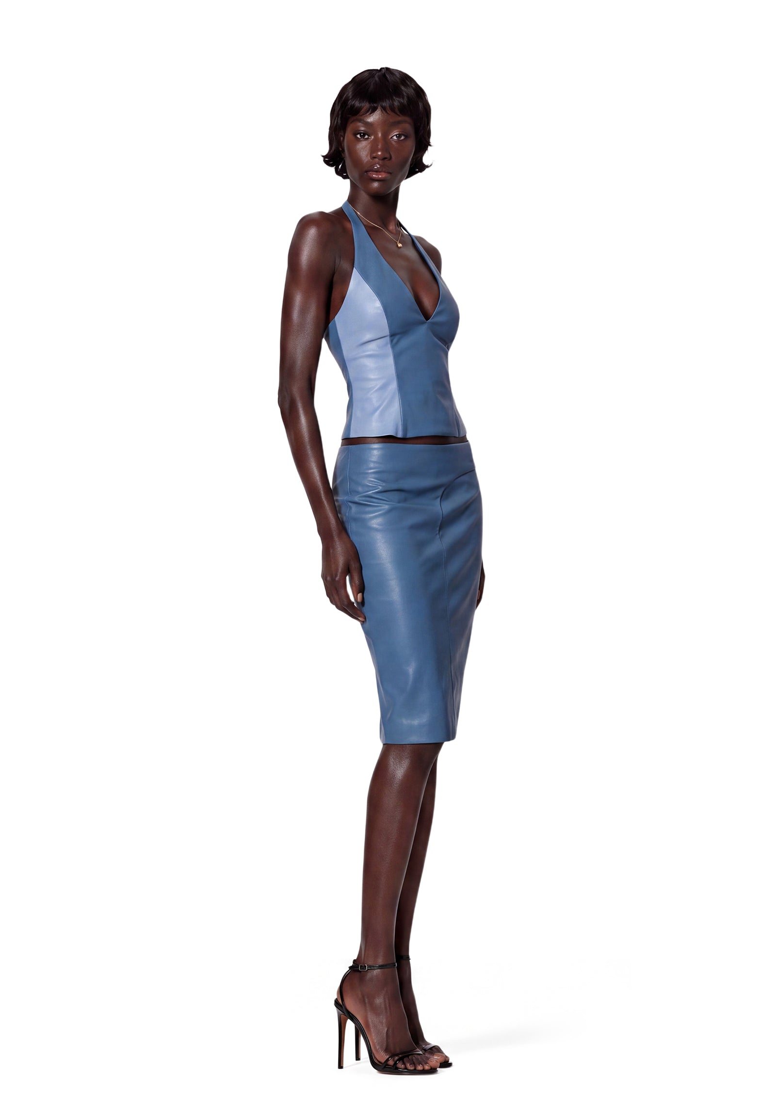 Walker Halter Top & Skirt Patchwork Leather Set