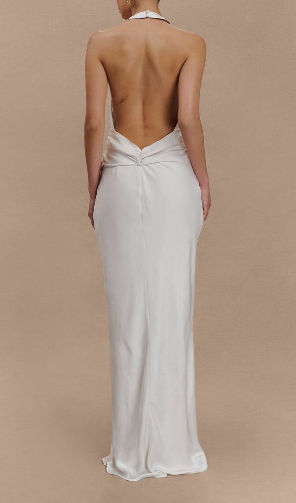 Satin Halter Maxi Dress - Ivory