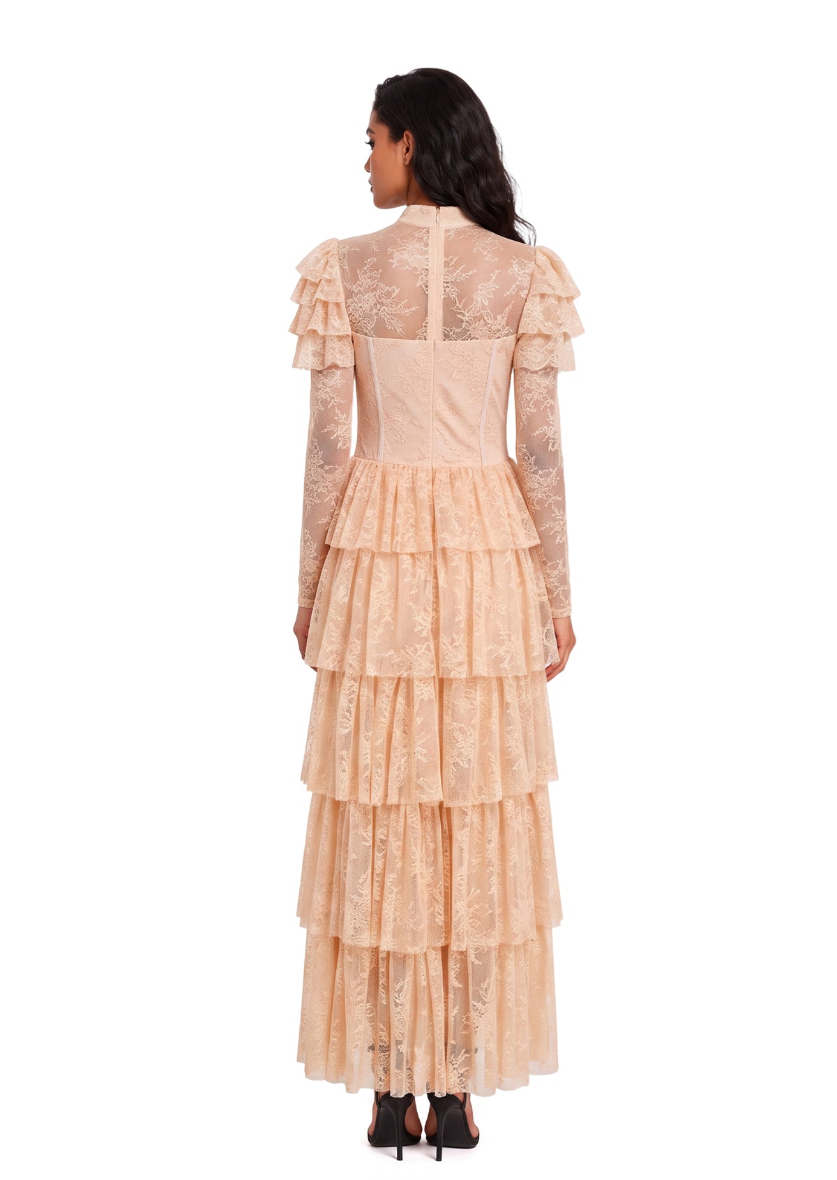 Midikleid in A-Linie mit Blumenmuster und Laternenärmeln
