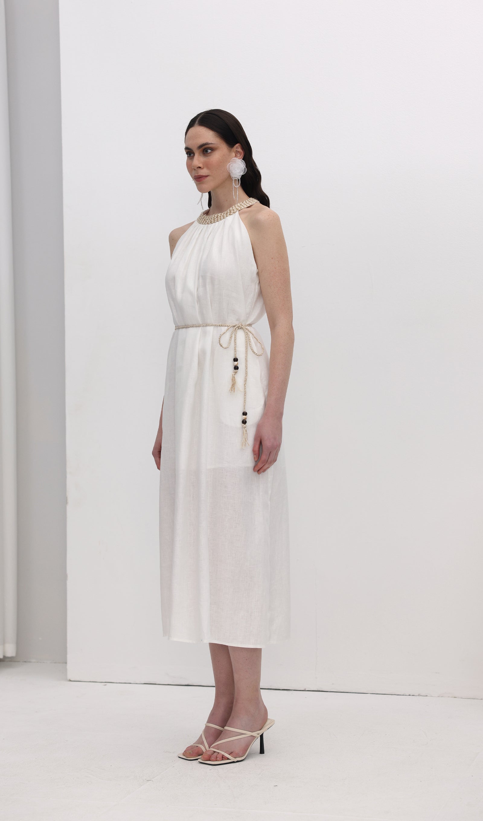 Halter Neck Linen Midi Dress