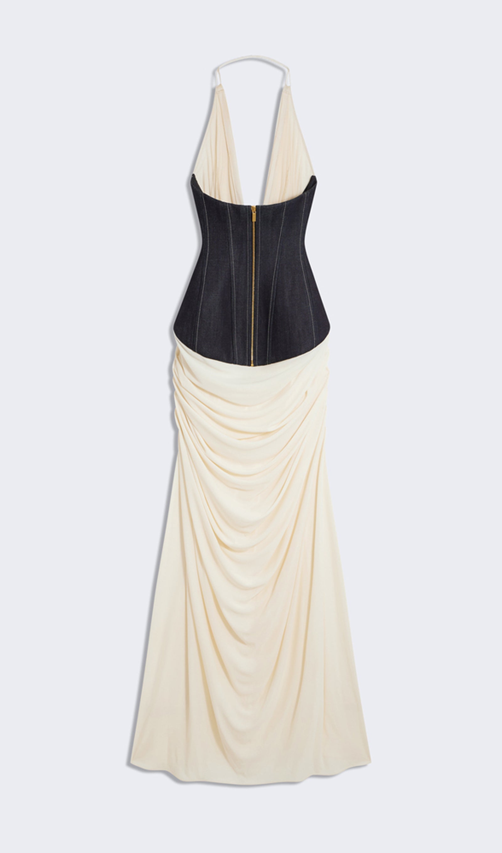 Draped Plunge Gown With Corset Waist