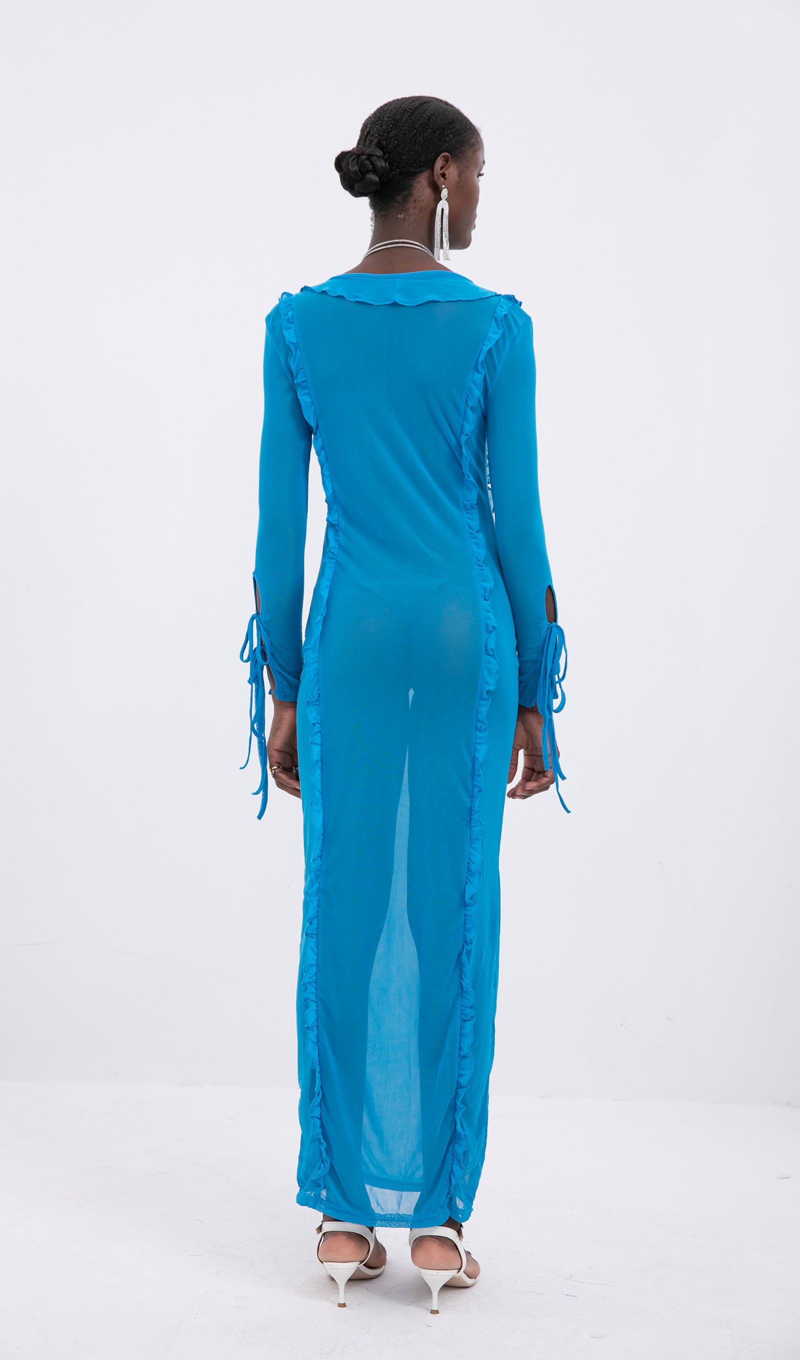 Trendy Florence Blue Ruffle Maxi Dress