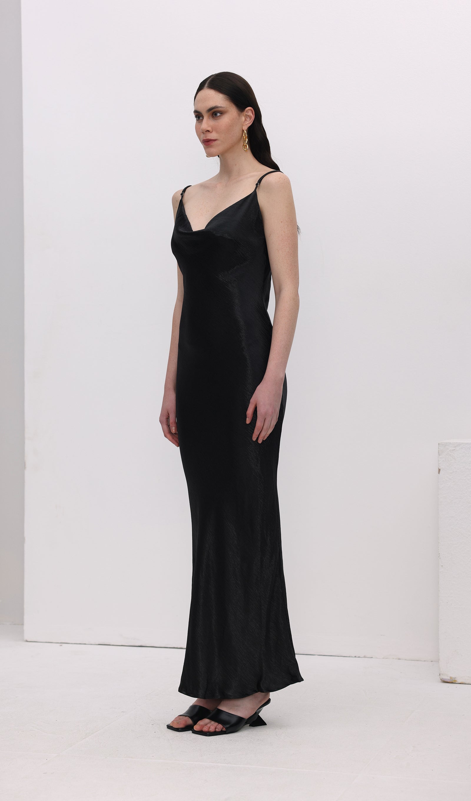 Satin Cowl Neck Backless Slip Dress