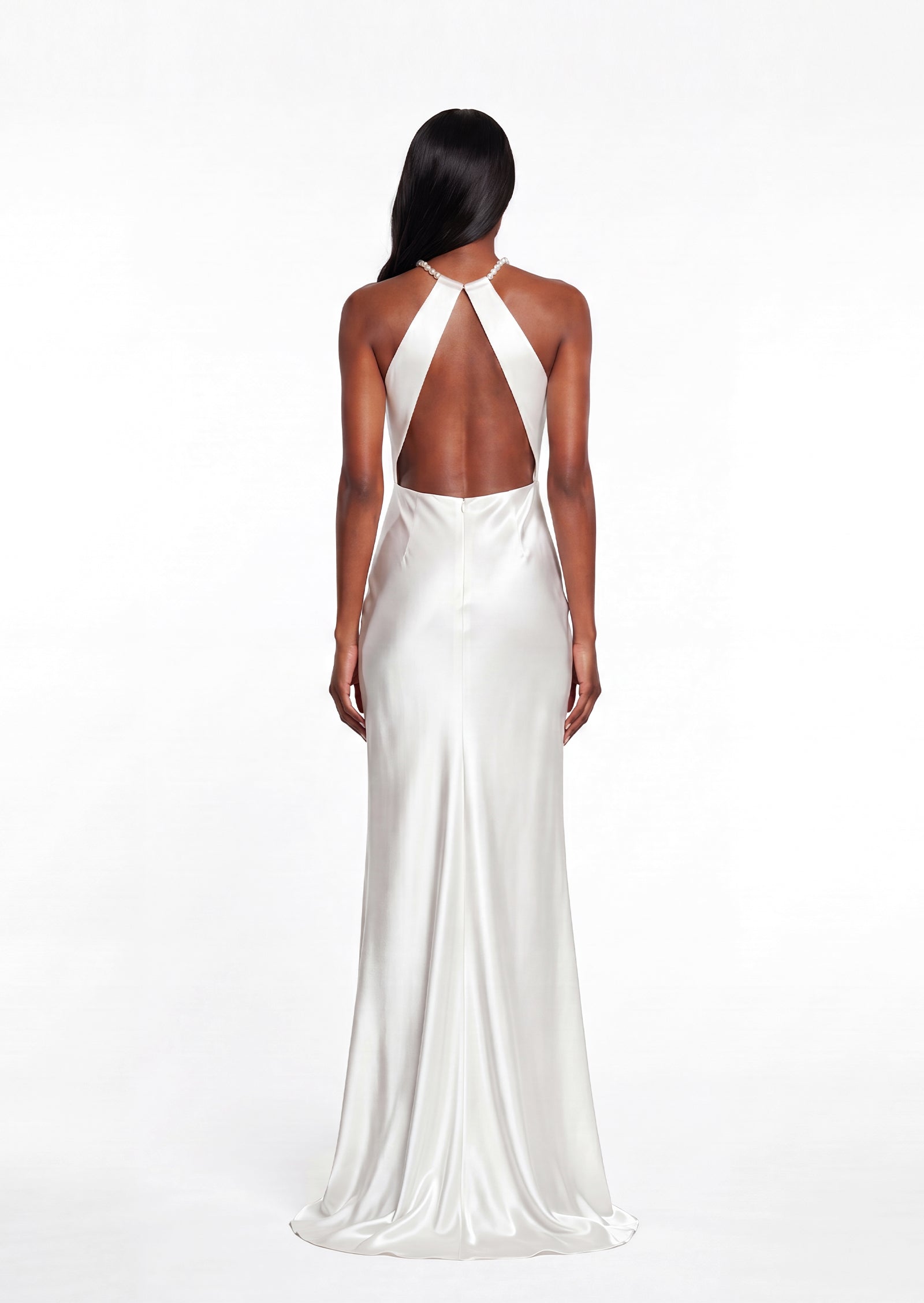Pallavi Halterneck Satin Maxi Dress In White