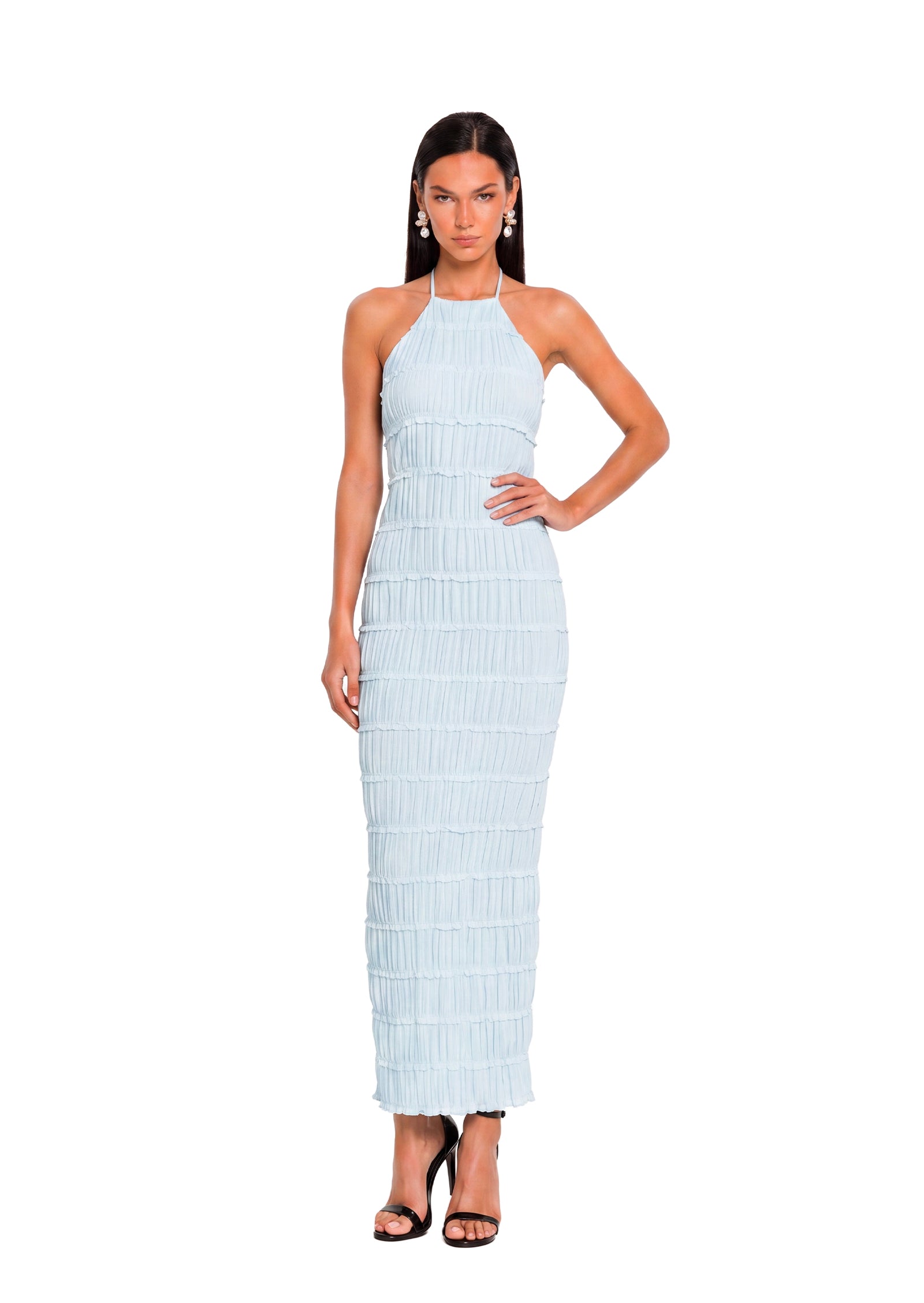 Aullie Halter Textured Maxi Dress In Baby Blue