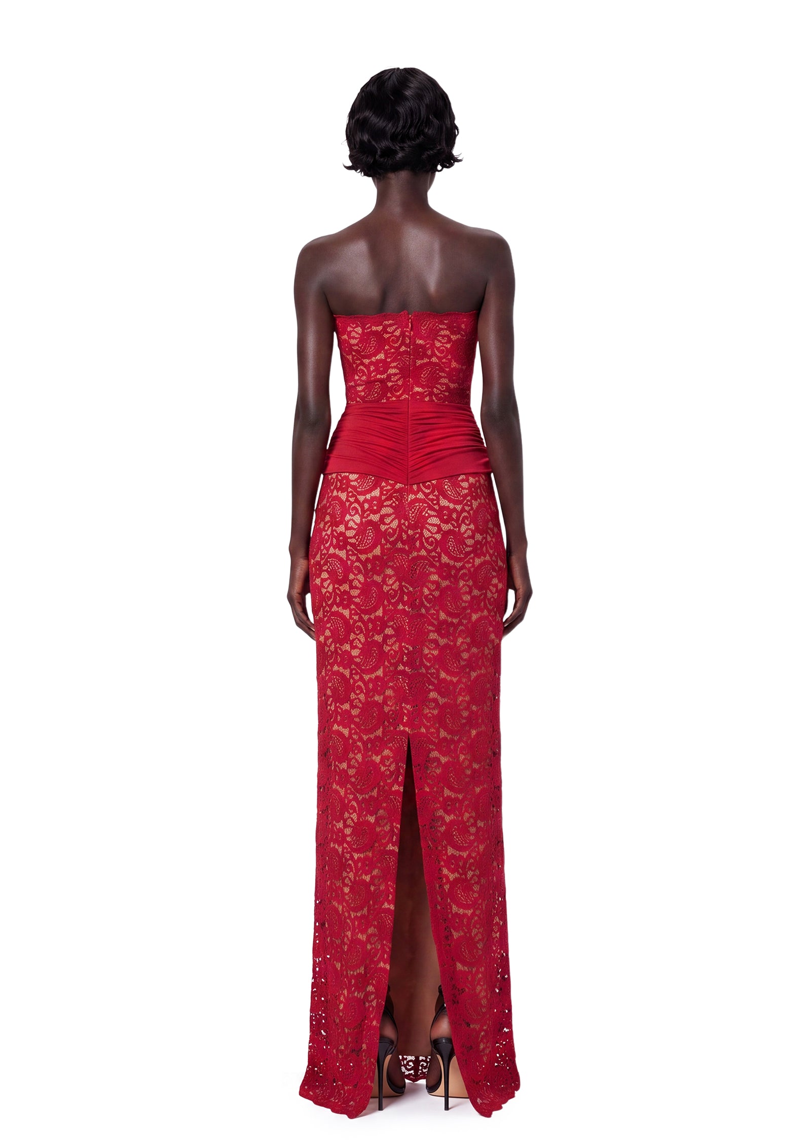 Yakez Lace Strapless Maxi Dress In Red