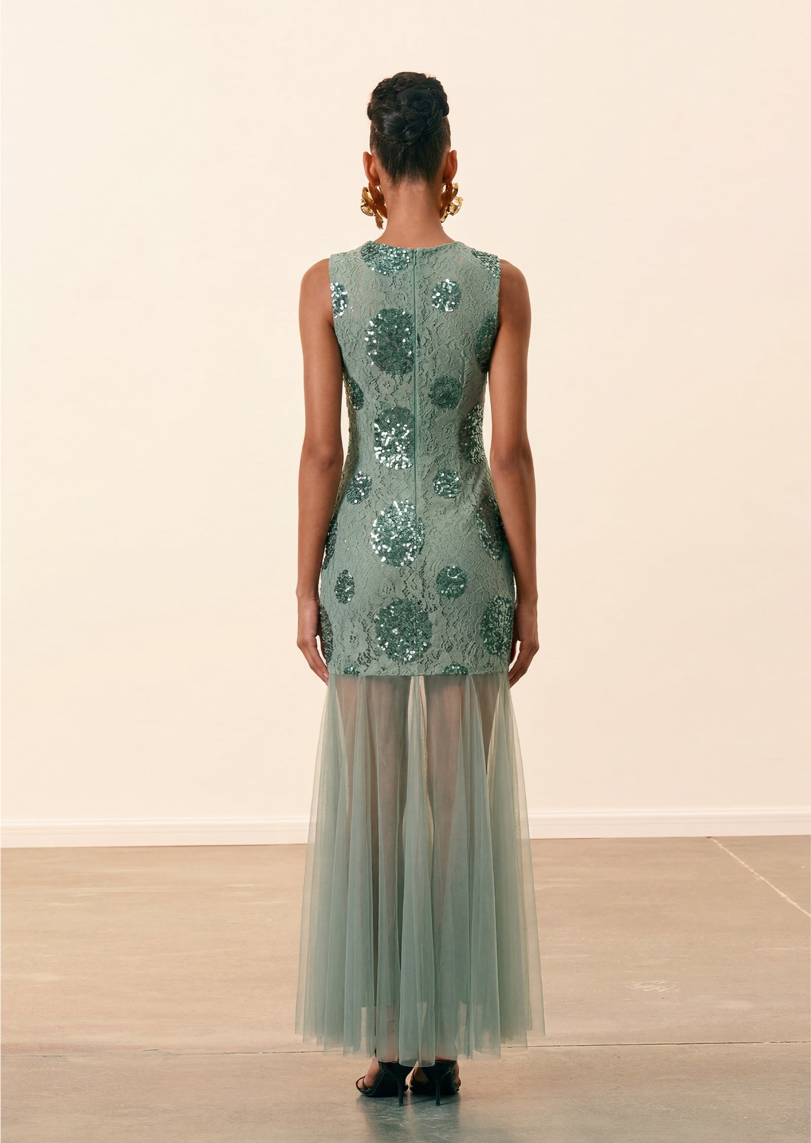 Sura Sequined Mesh Maxi Dress In Sage