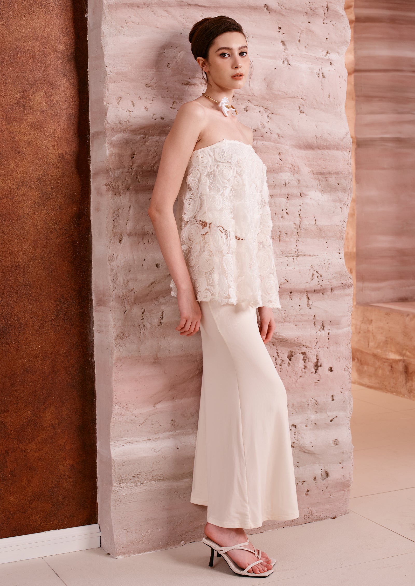 Midikleid in A-Linie mit Blumenmuster und Laternenärmeln