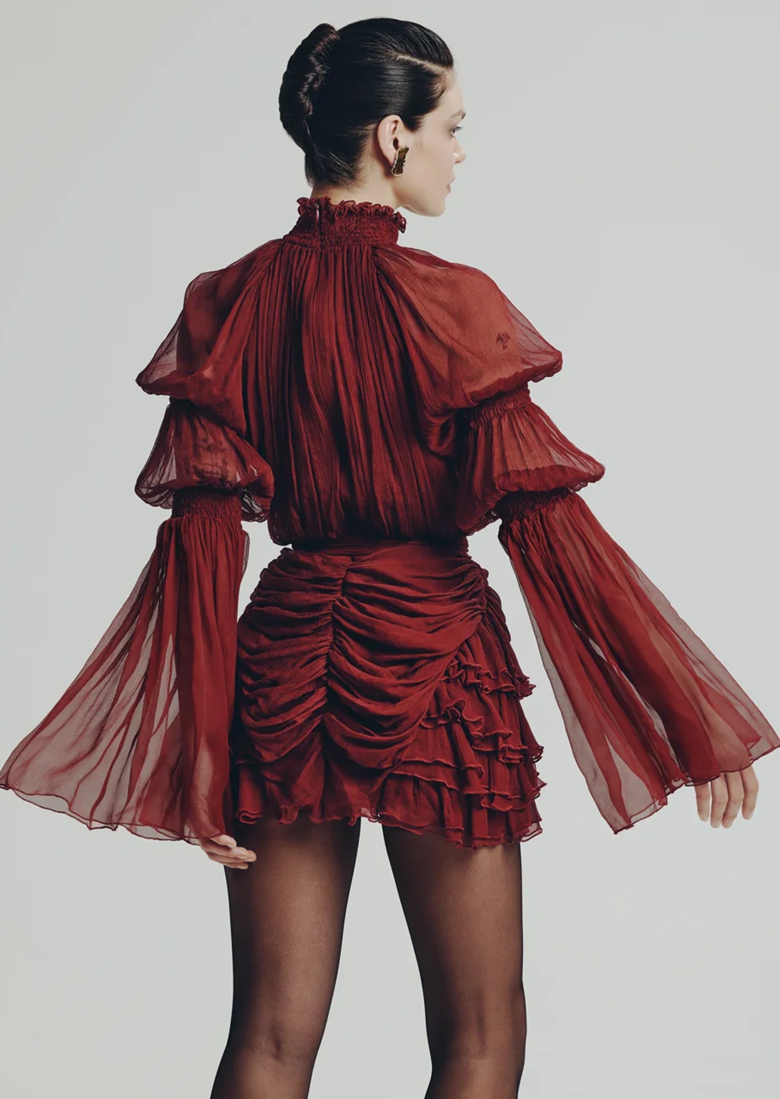 Midikleid in A-Linie mit Blumenmuster und Laternenärmeln