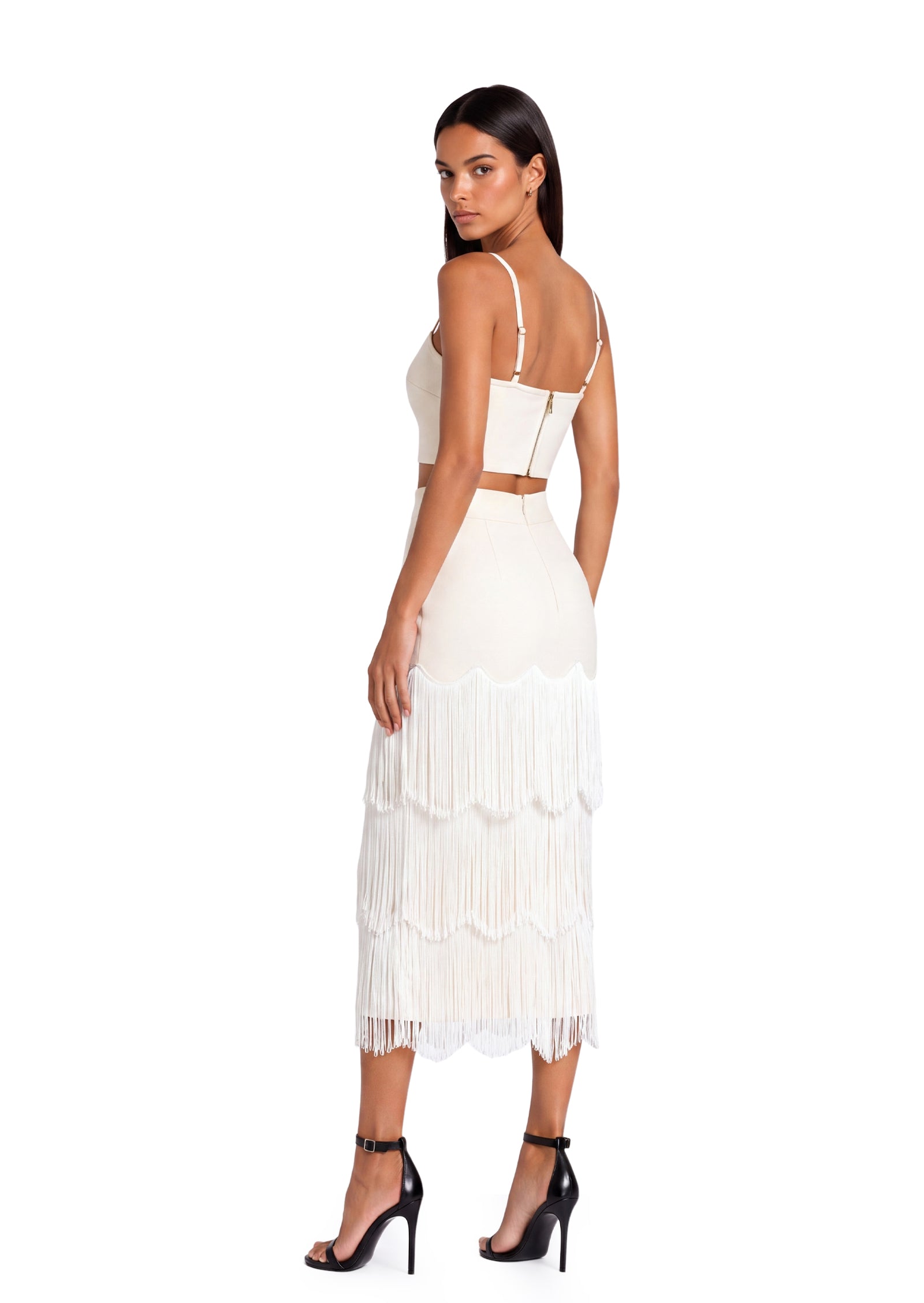 Faya Layered Wavy Tassel Bodycon Skirt Set
