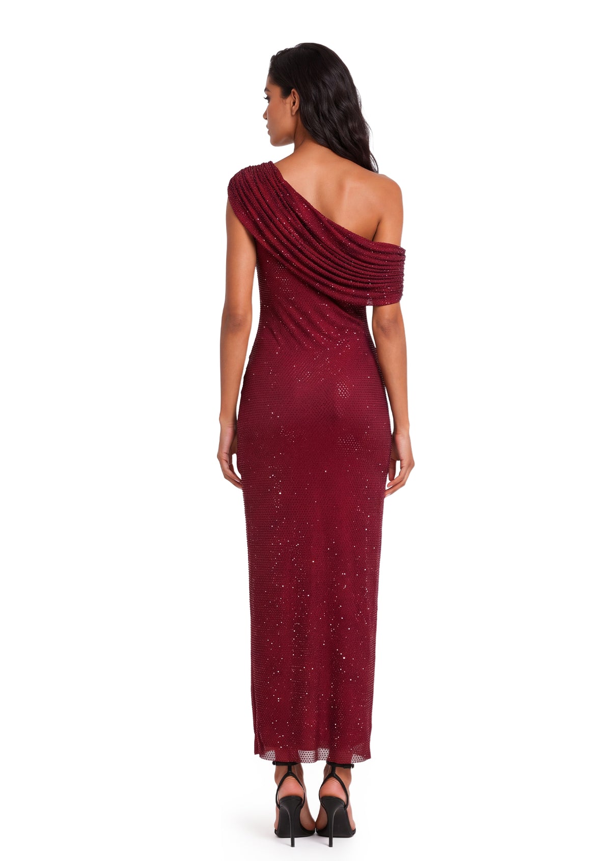 Yetty Rhinestone Drape Midi Dress