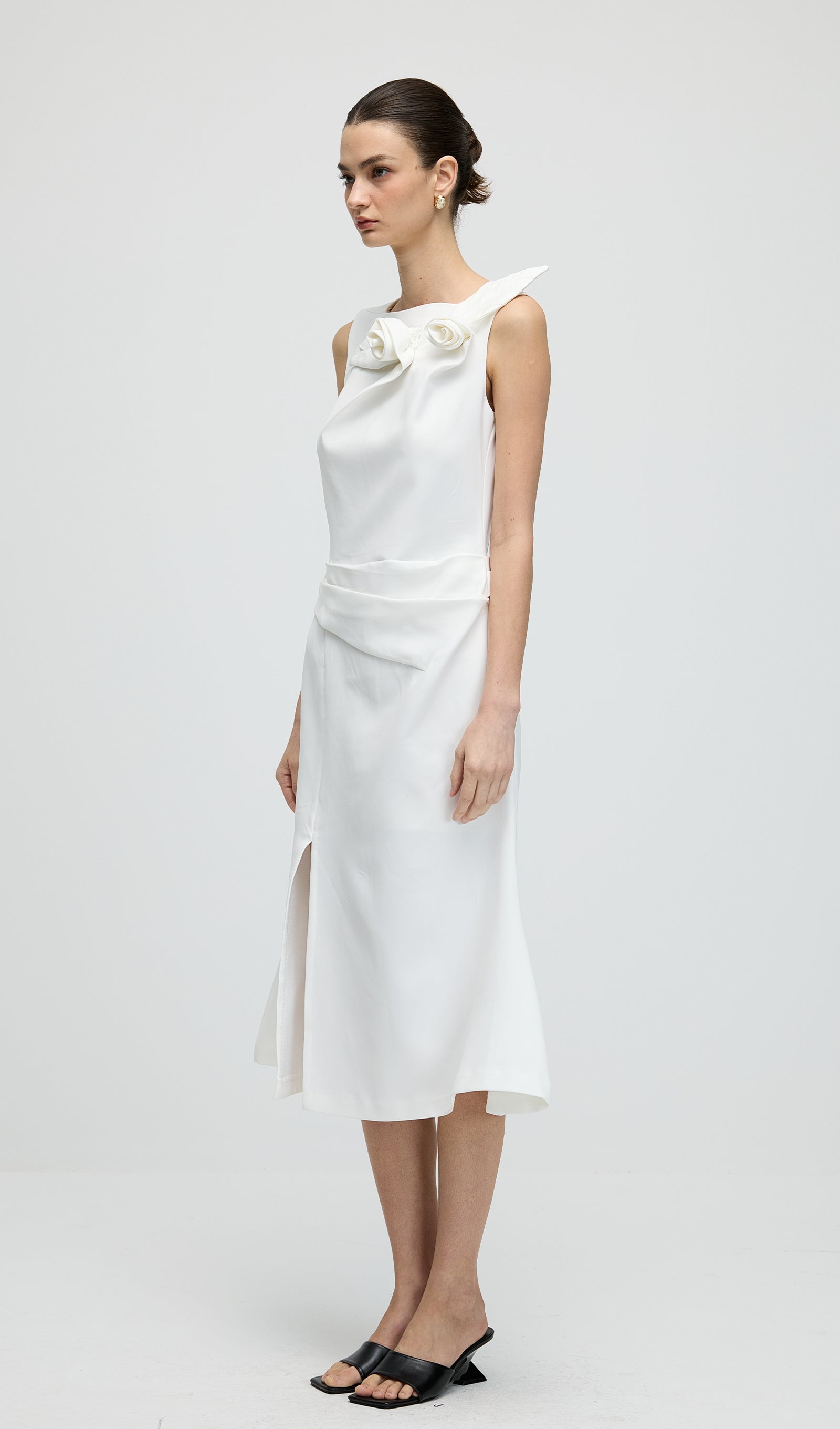 Midikleid in A-Linie mit Blumenmuster und Laternenärmeln