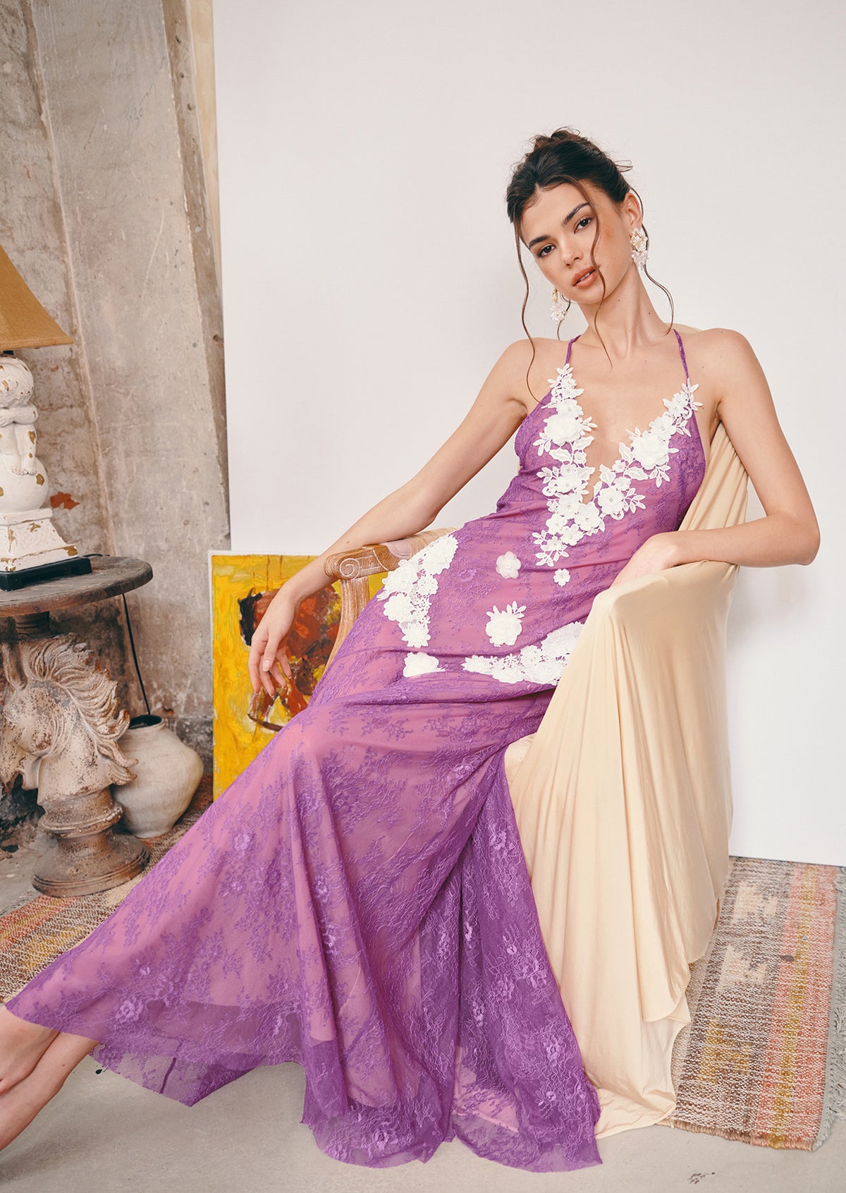 Midikleid in A-Linie mit Blumenmuster und Laternenärmeln