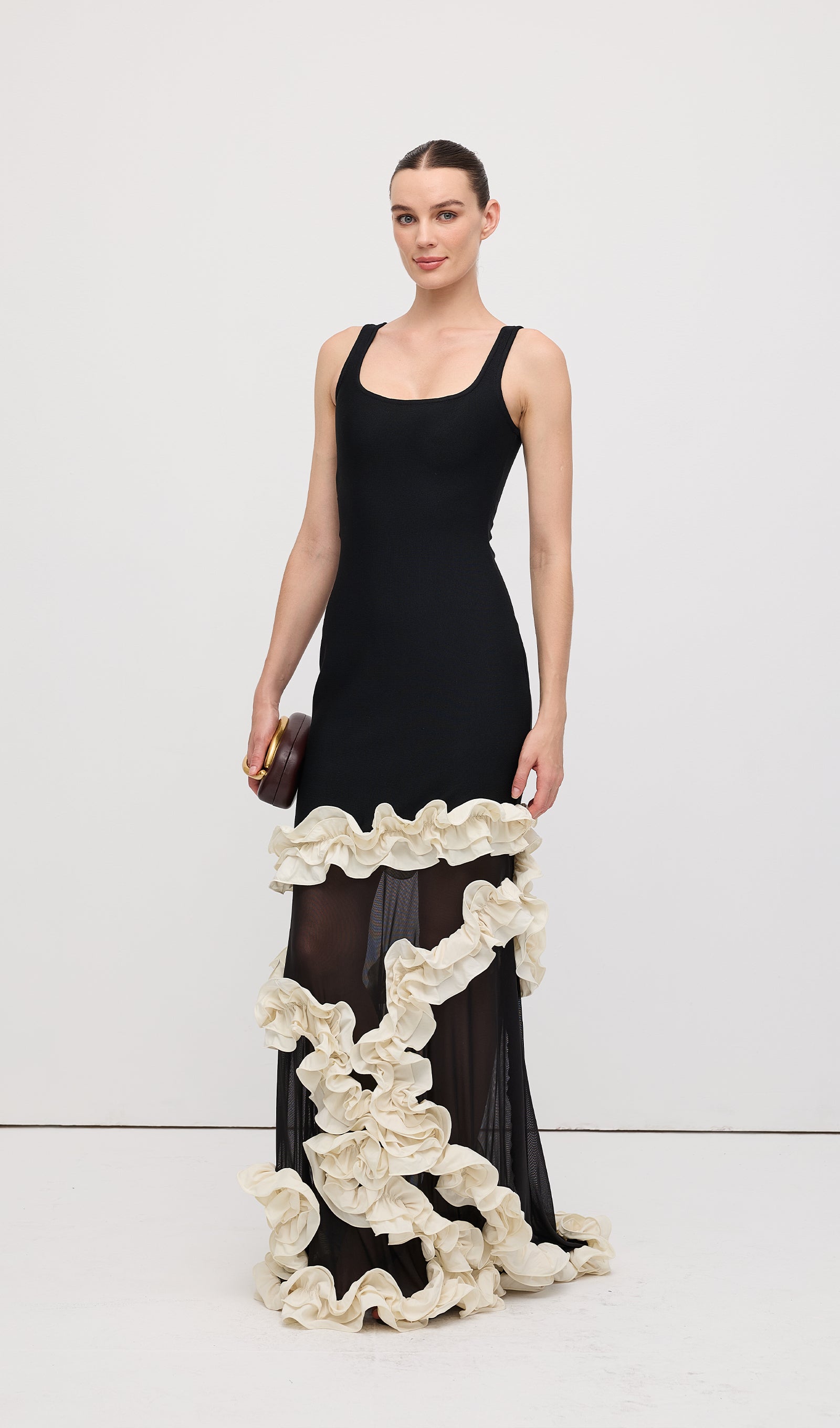 Midikleid in A-Linie mit Blumenmuster und Laternenärmeln