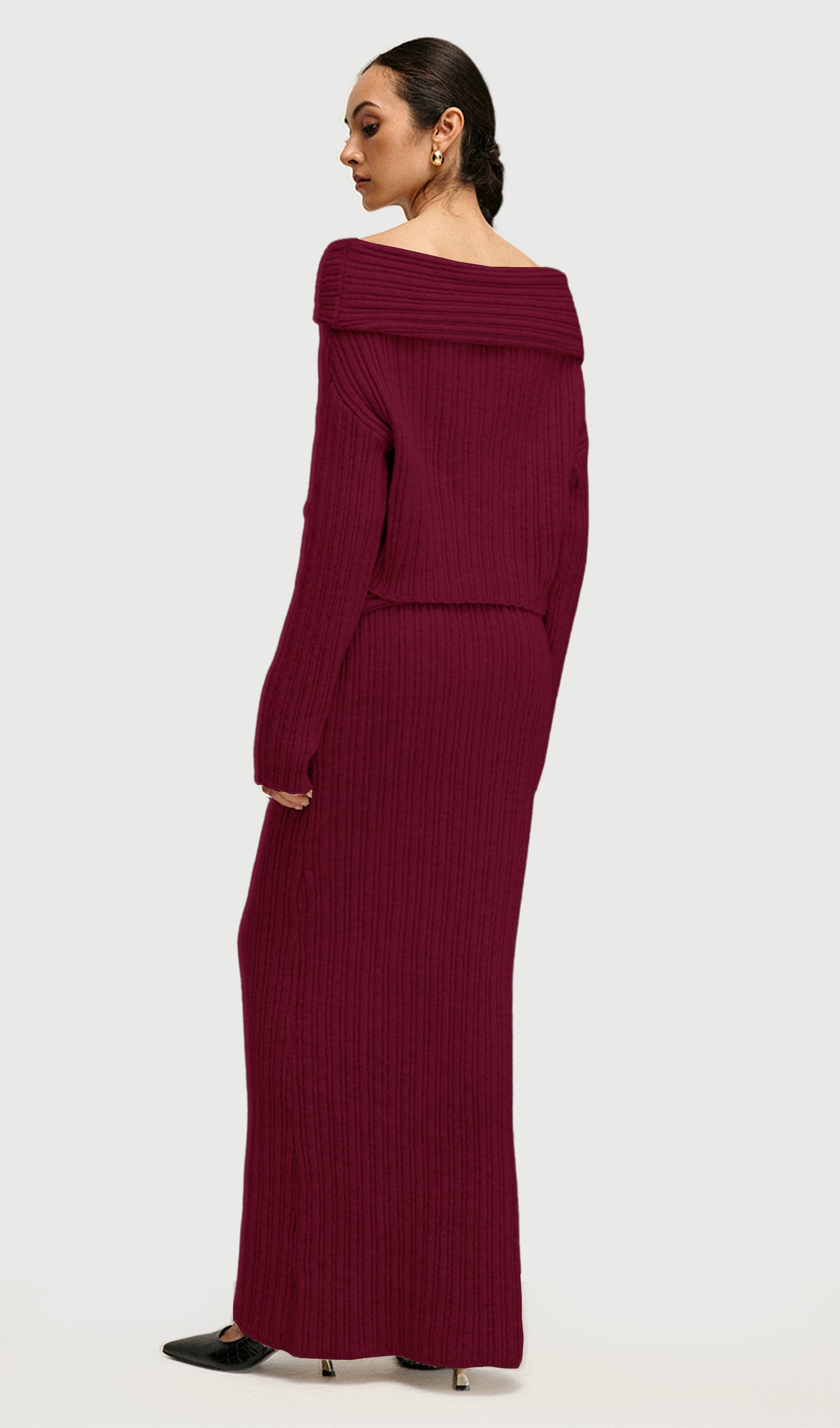 Off Shoulder Knitted Two Piece Set In Red