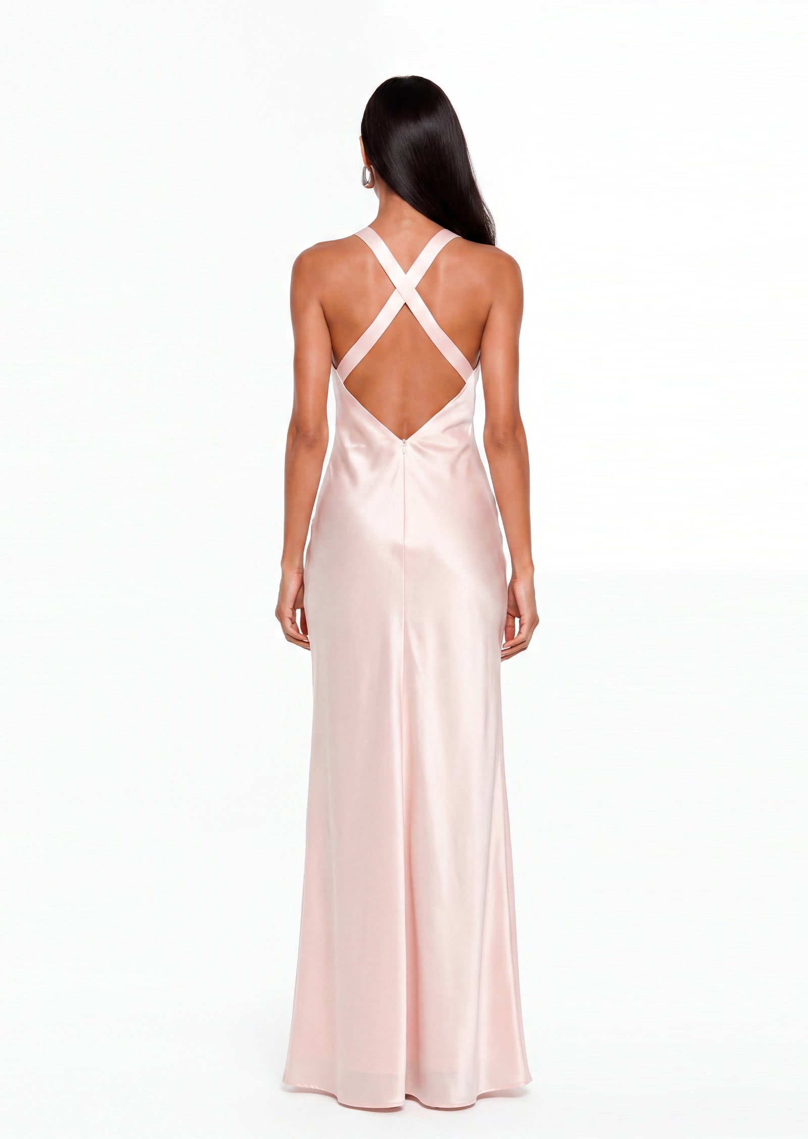 Aretha Satin Open Back Maxi Dress In Pink