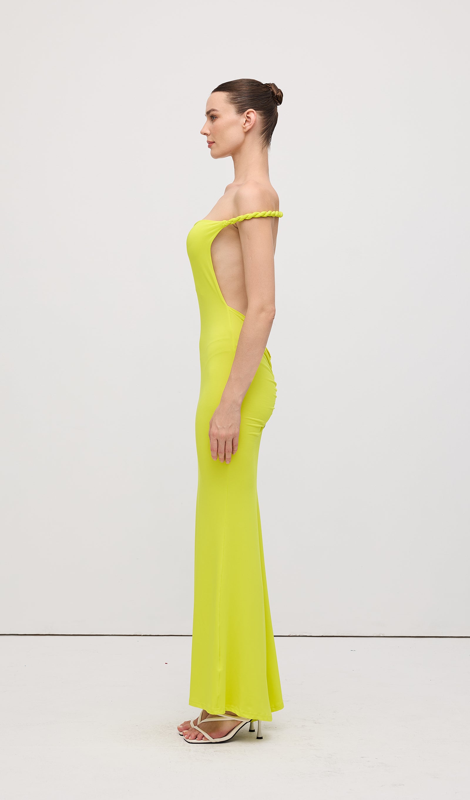 Open Back Pleated Fitted Maxi Dress