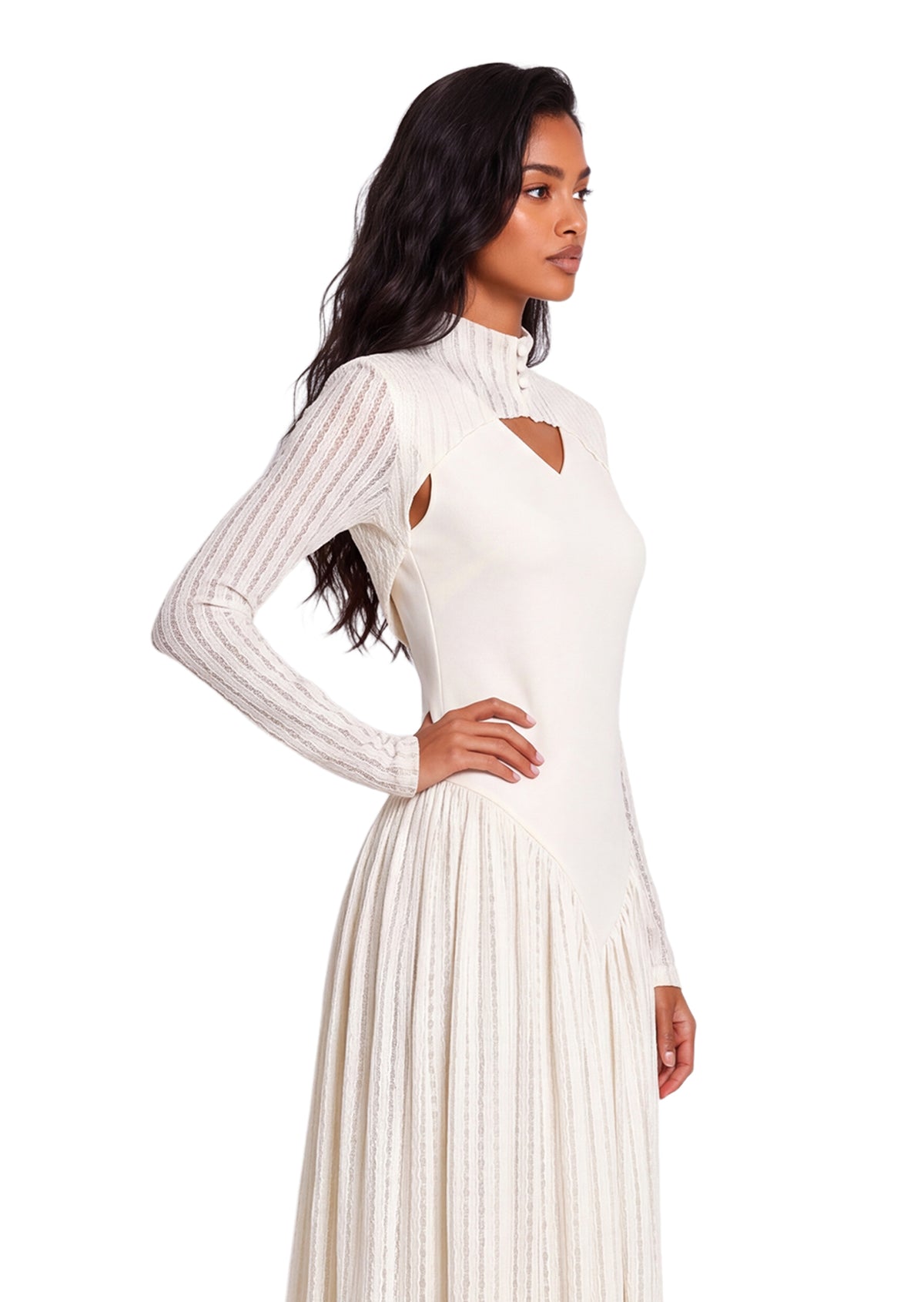 Midikleid in A-Linie mit Blumenmuster und Laternenärmeln