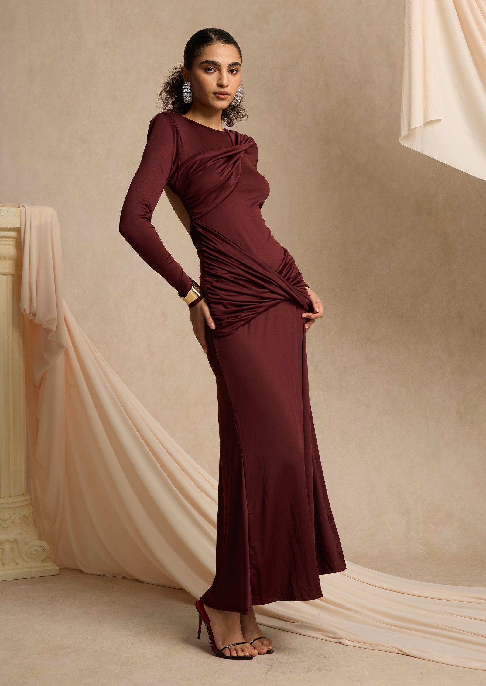 Layali Rose Open Back Draped Maxi Dress